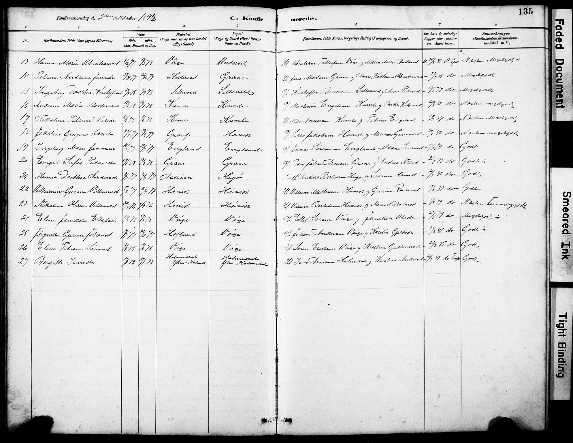 Askvoll sokneprestembete, AV/SAB-A-79501/H/Hab/Haba/L0003: Parish register (copy) no. A 3, 1886-1928, p. 135