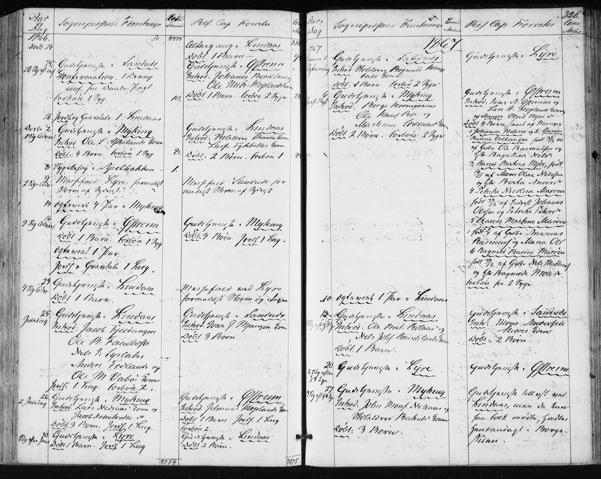 Lindås Sokneprestembete, AV/SAB-A-76701/H/Haa/Haaa/L0016: Parish register (official) no. A 16, 1863-1875, p. 328