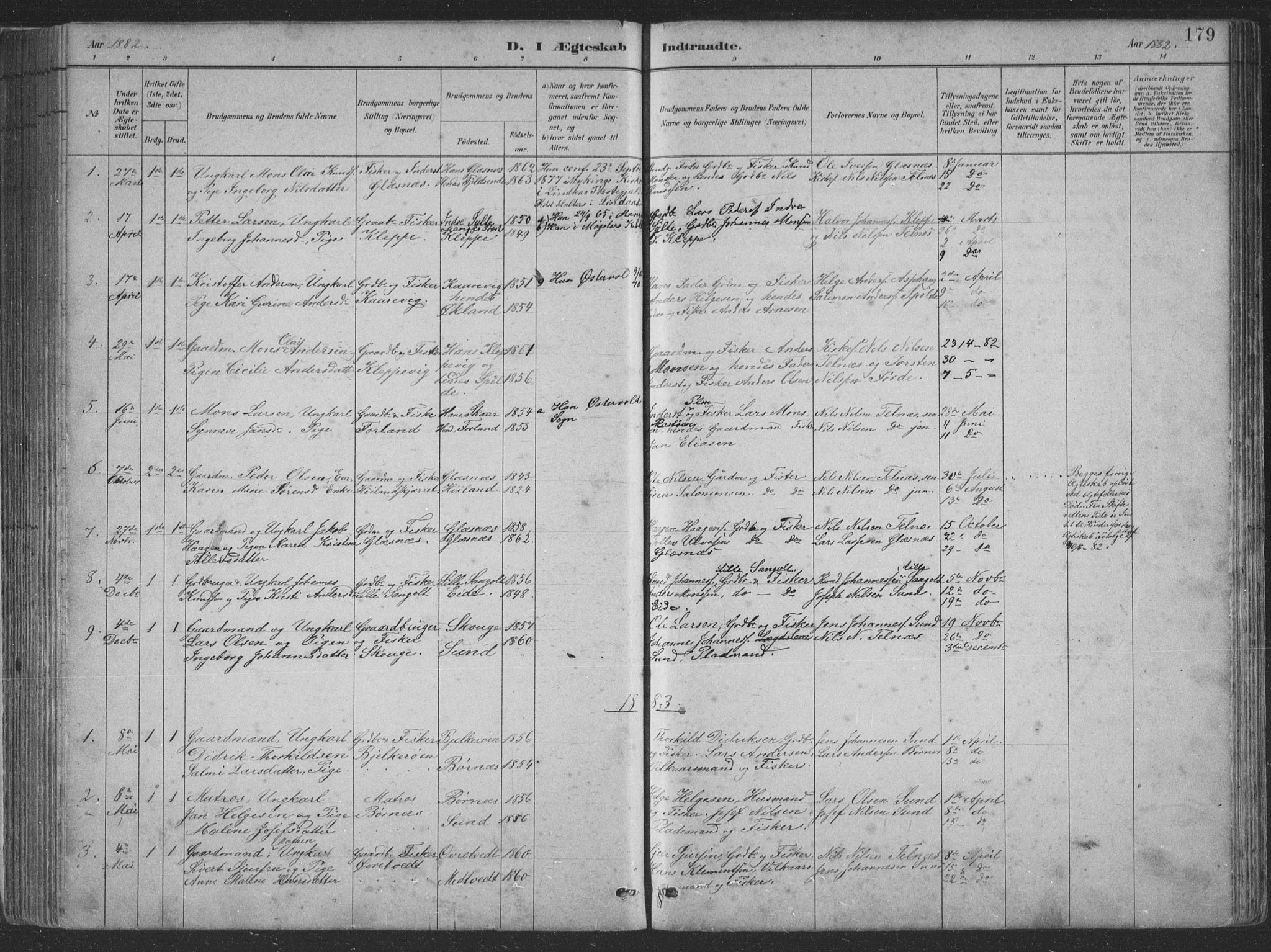 Sund sokneprestembete, AV/SAB-A-99930: Parish register (copy) no. B 3, 1882-1911, p. 179