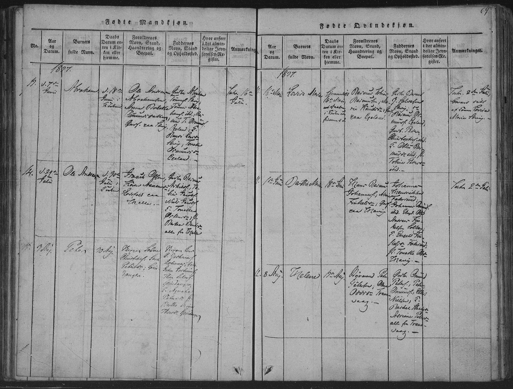 Herad sokneprestkontor, AV/SAK-1111-0018/F/Fa/Fab/L0002: Parish register (official) no. A 2, 1816-1844, p. 69