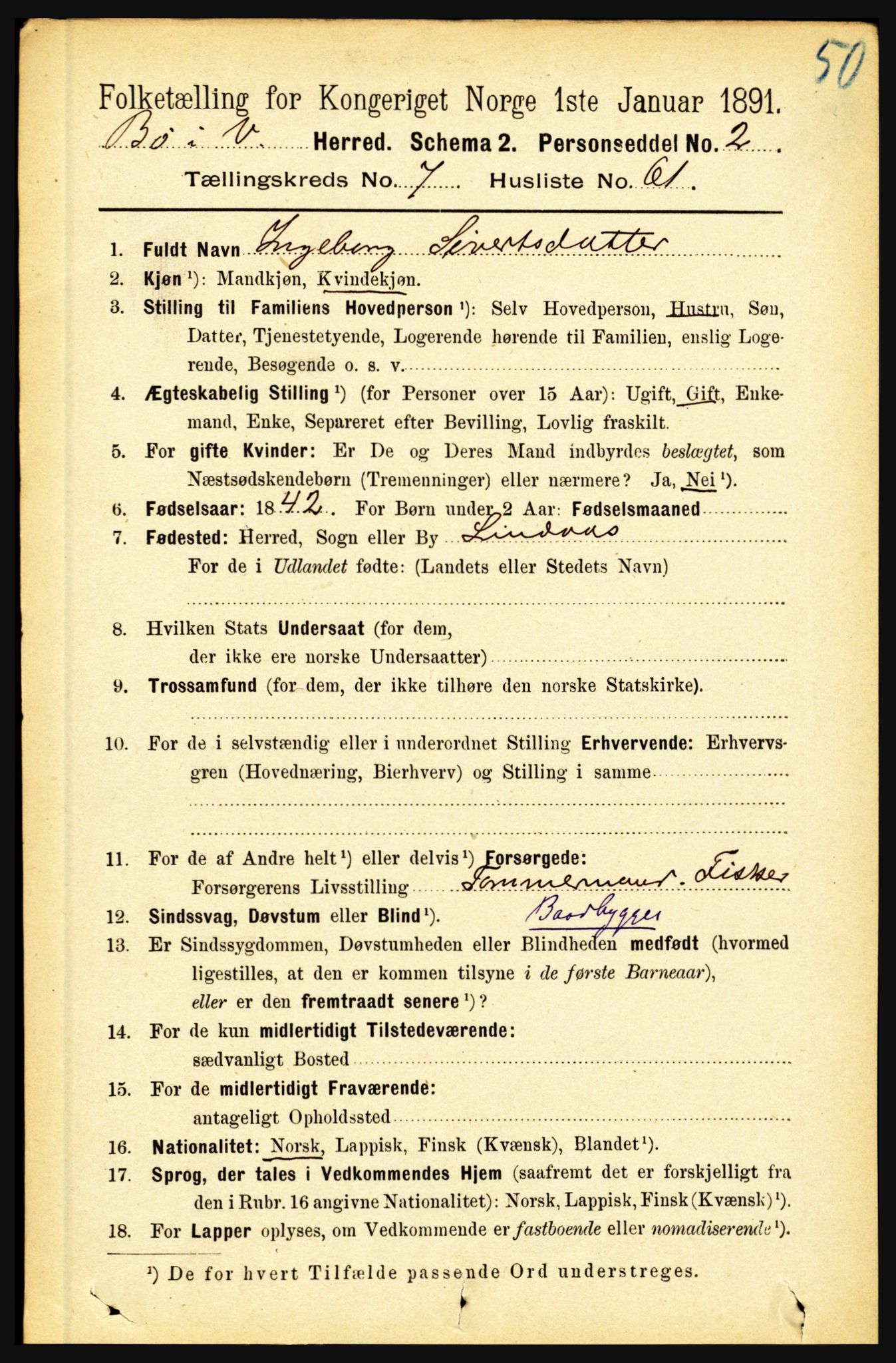 RA, 1891 census for 1867 Bø, 1891, p. 2935