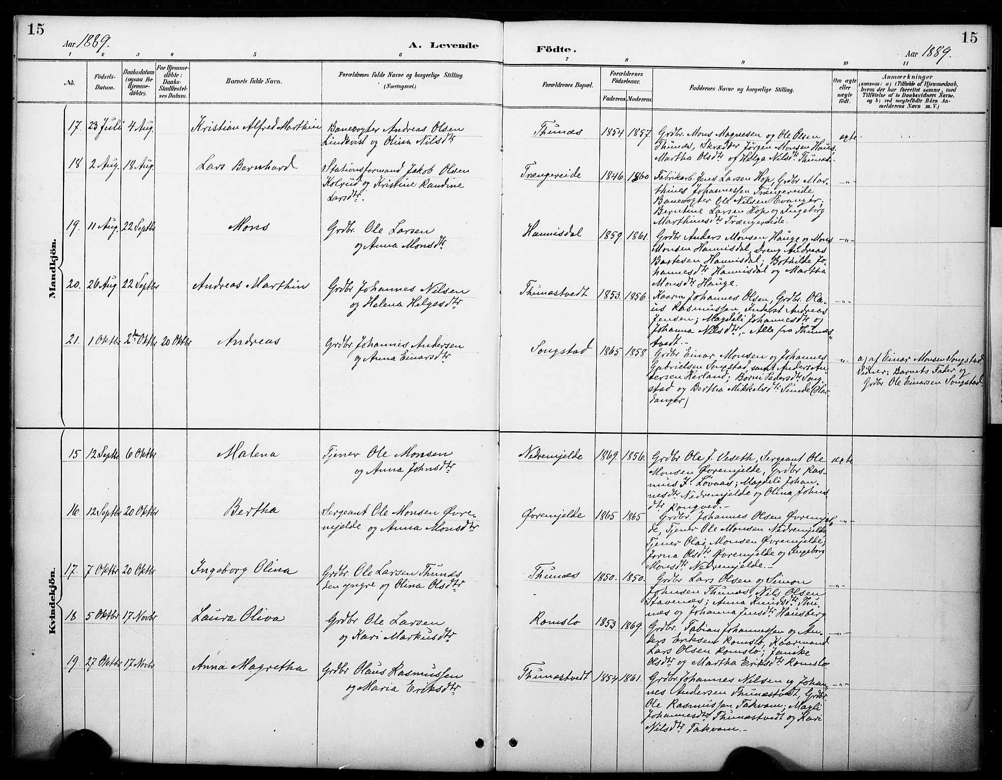 Haus sokneprestembete, SAB/A-75601/H/Haa: Parish register (official) no. B 1, 1887-1898, p. 15