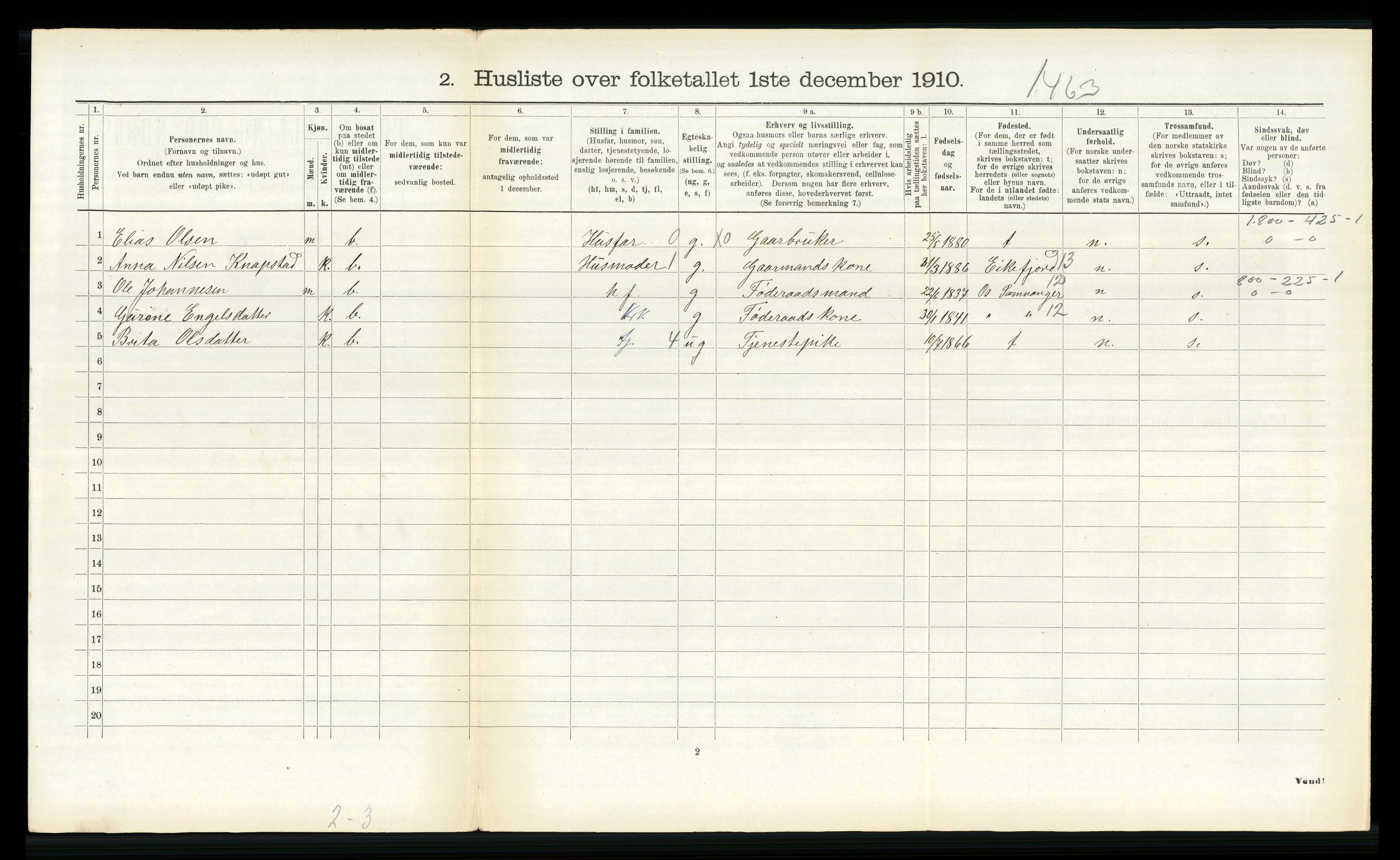 RA, 1910 census for Ytre Holmedal, 1910, p. 589