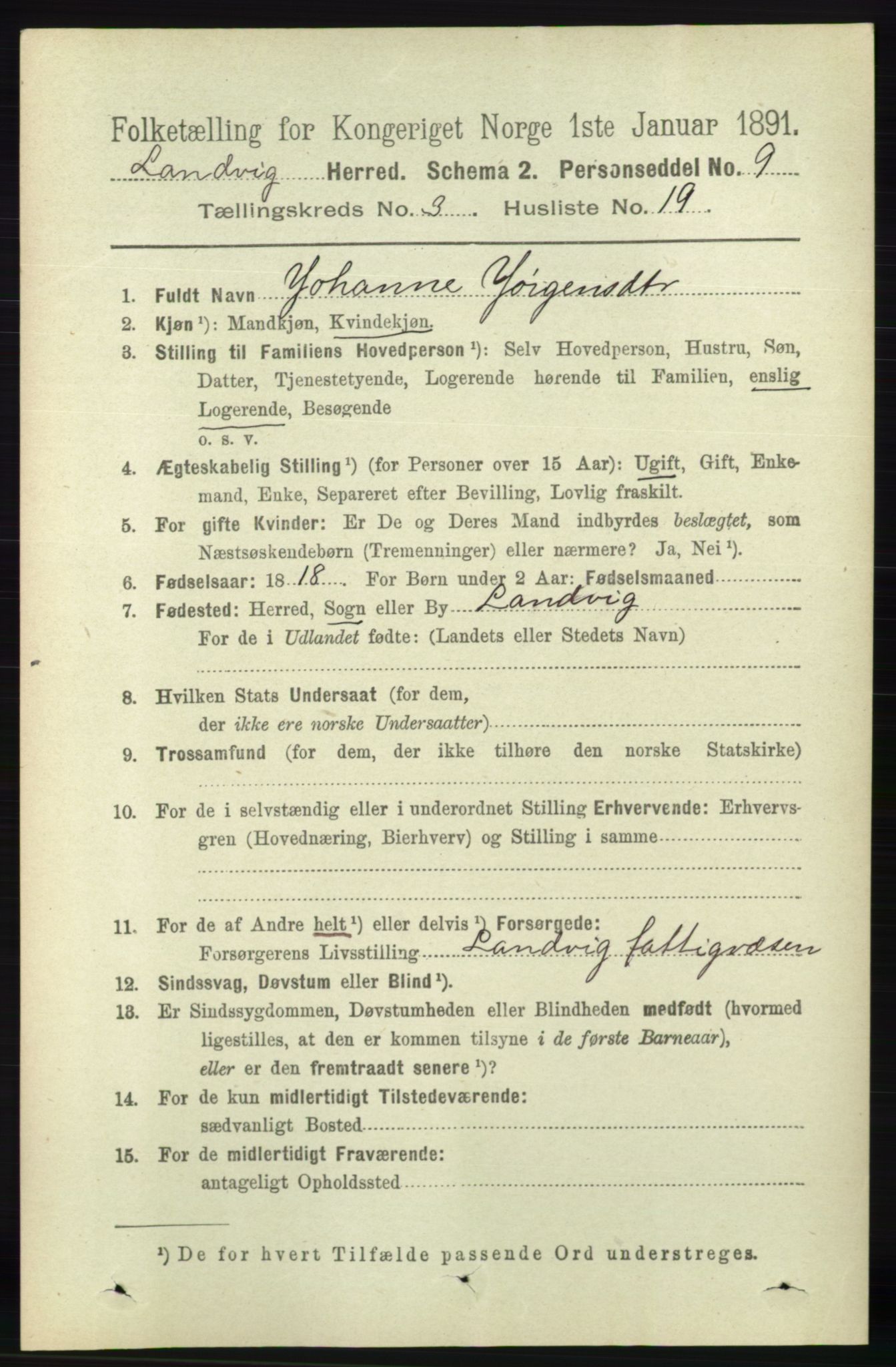 RA, 1891 census for 0924 Landvik, 1891, p. 1091