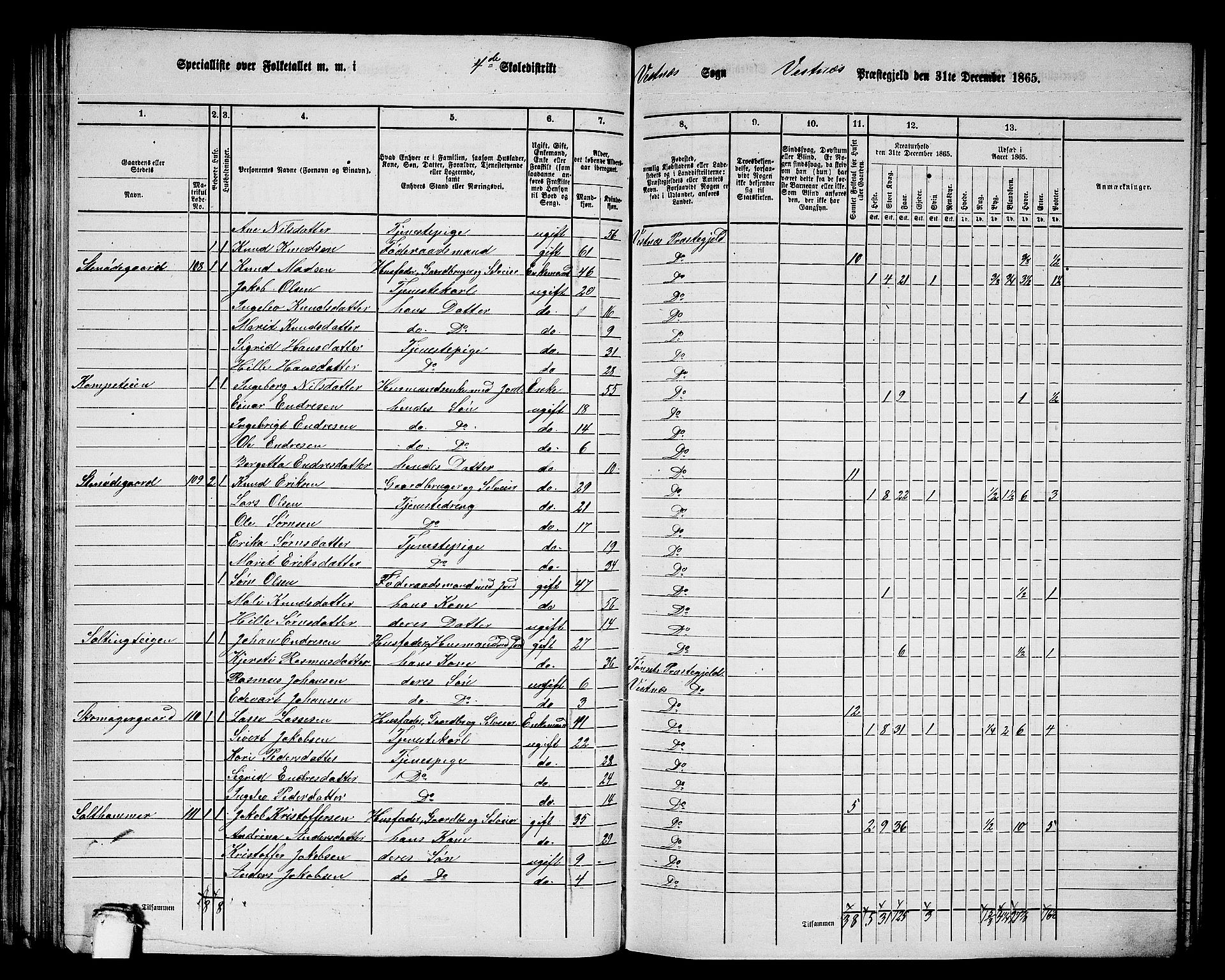 RA, 1865 census for Vestnes, 1865, p. 82