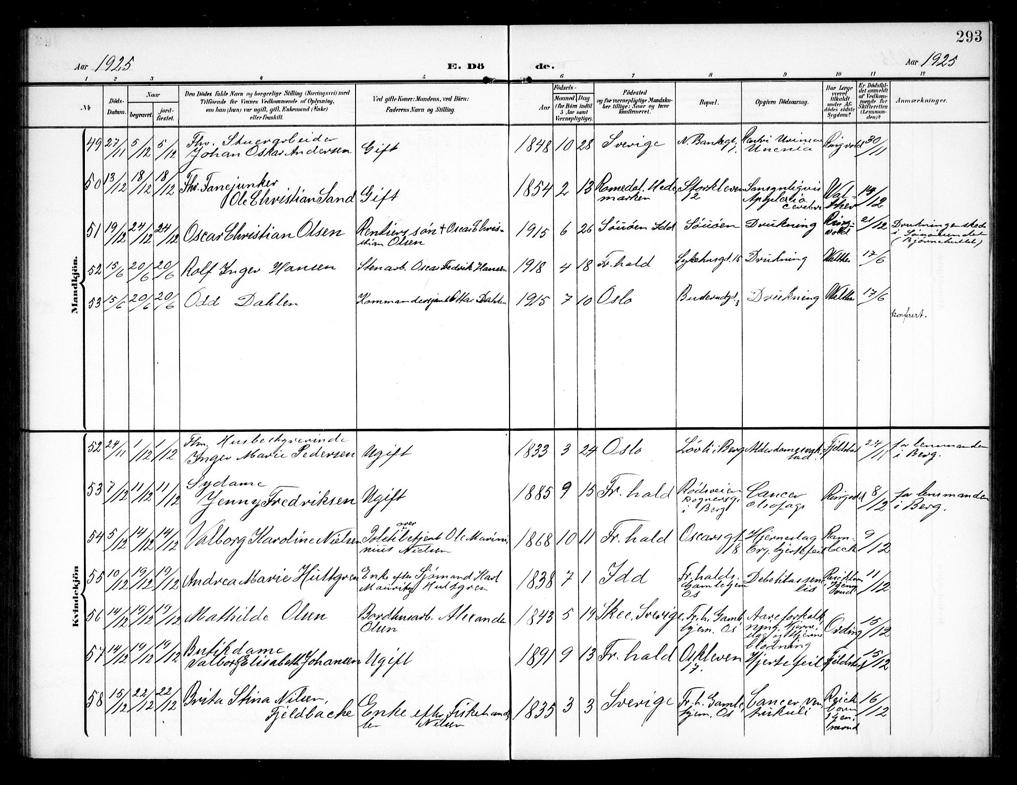 Halden prestekontor Kirkebøker, AV/SAO-A-10909/G/Ga/L0011: Parish register (copy) no. 11, 1906-1934, p. 293