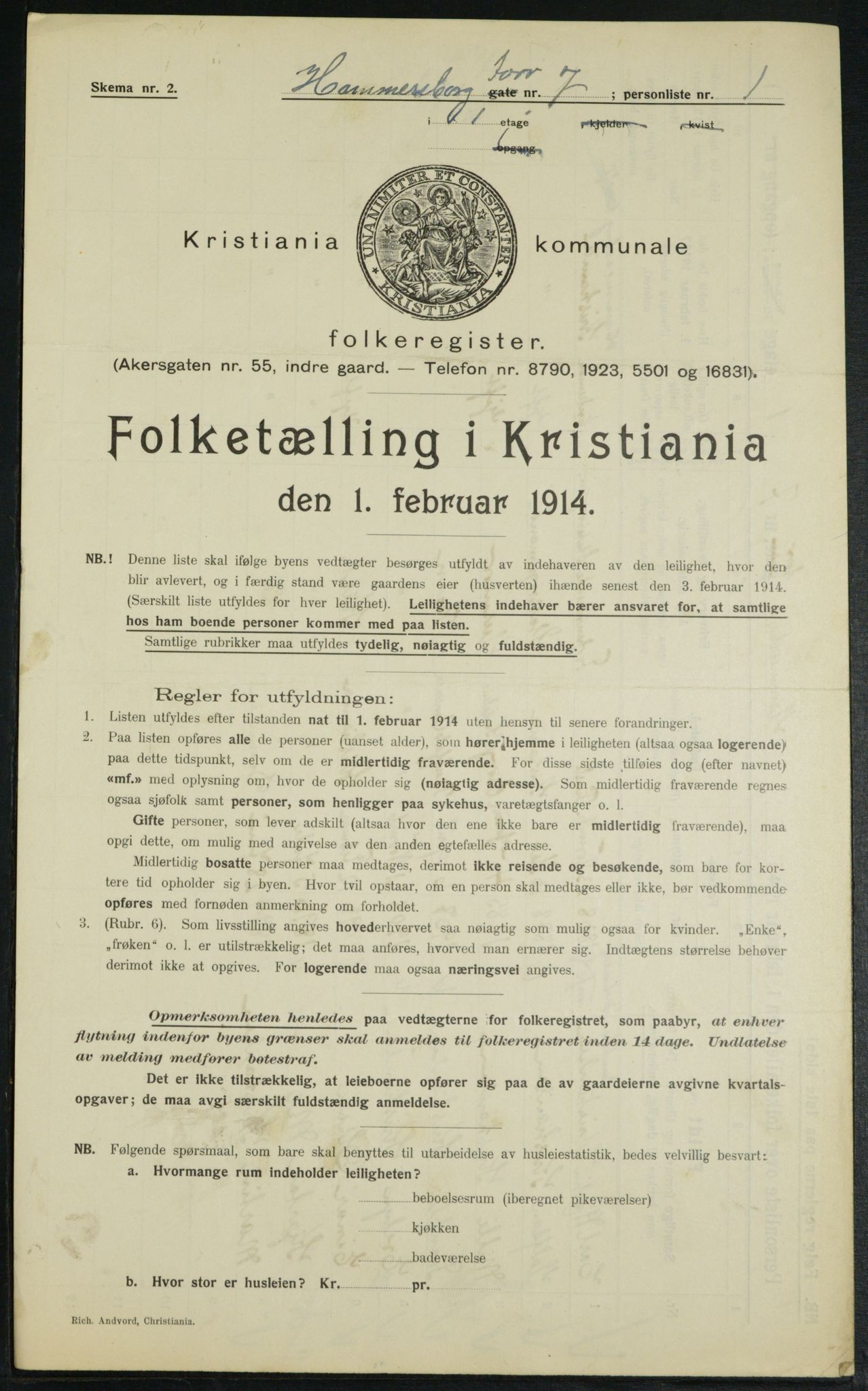 OBA, Municipal Census 1914 for Kristiania, 1914, p. 34585