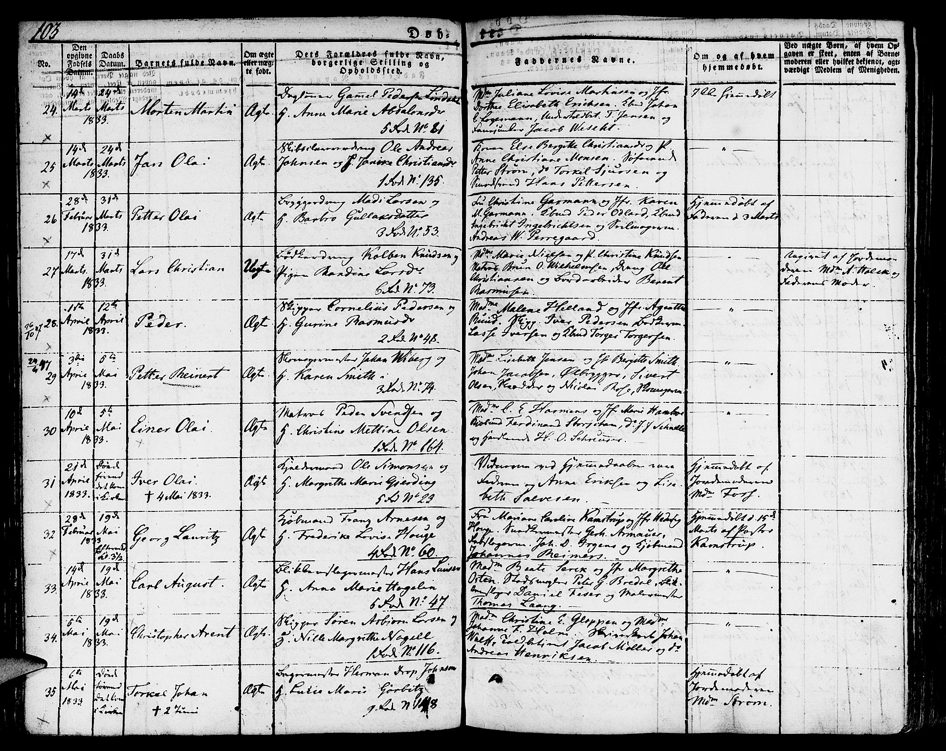 Nykirken Sokneprestembete, SAB/A-77101/H/Hab: Parish register (copy) no. A 5I, 1821-1841, p. 103