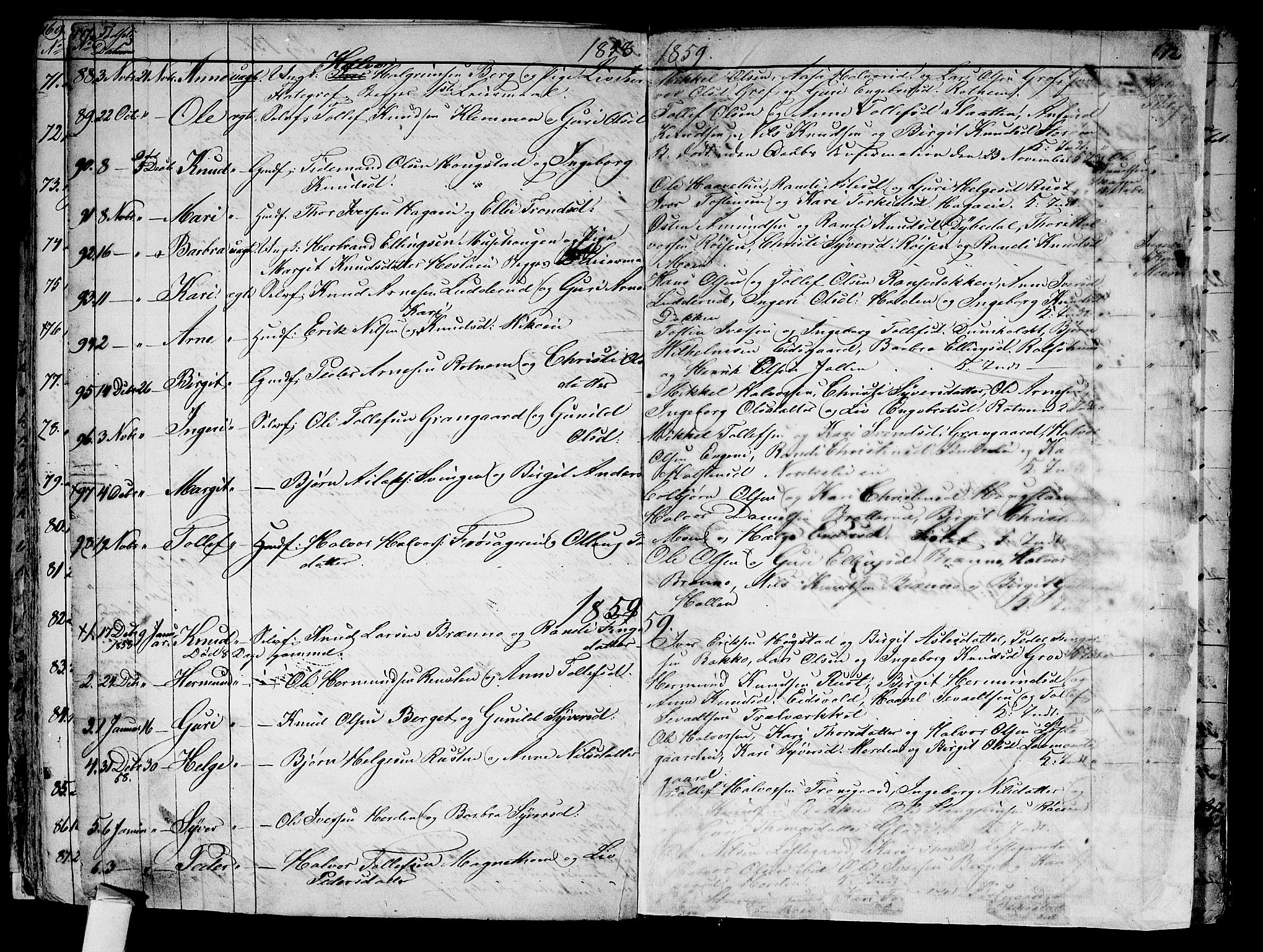 Gol kirkebøker, AV/SAKO-A-226/G/Ga/L0001: Parish register (copy) no. I 1, 1841-1860, p. 171-172