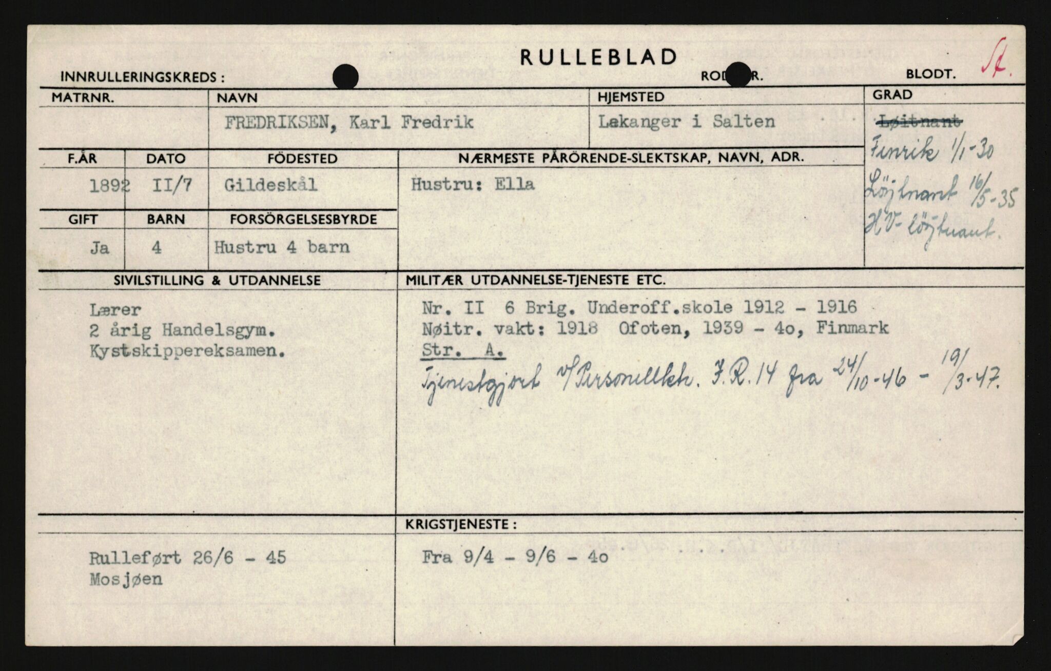 Forsvaret, Sør-Hålogaland landforsvar, AV/RA-RAFA-2552/P/Pa/L0302: Personellmapper for slettet personell, yrkesbefal og vernepliktig befal, født 1913-1916, 1932-1976, p. 426