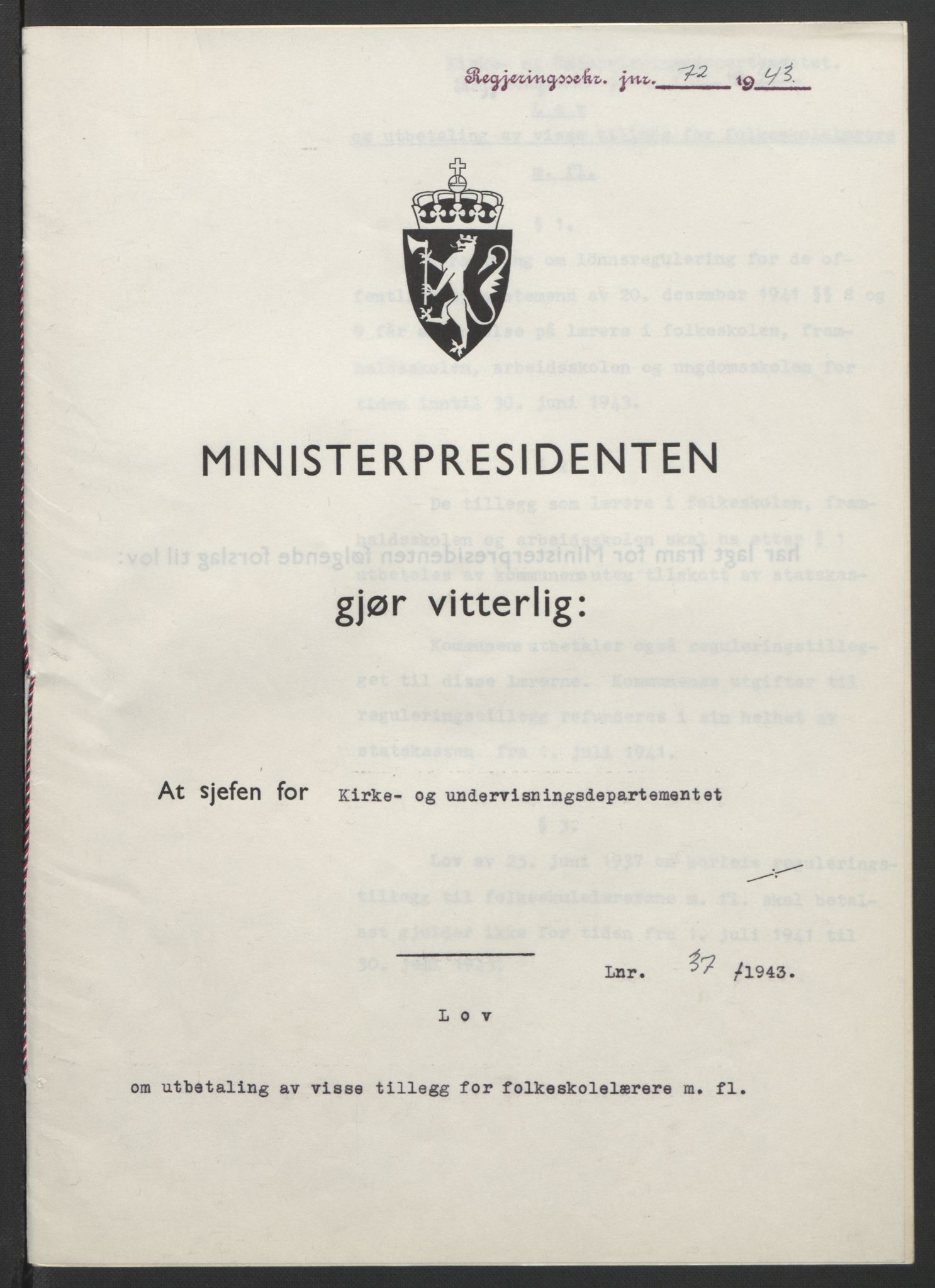 NS-administrasjonen 1940-1945 (Statsrådsekretariatet, de kommisariske statsråder mm), RA/S-4279/D/Db/L0099: Lover, 1943, p. 158