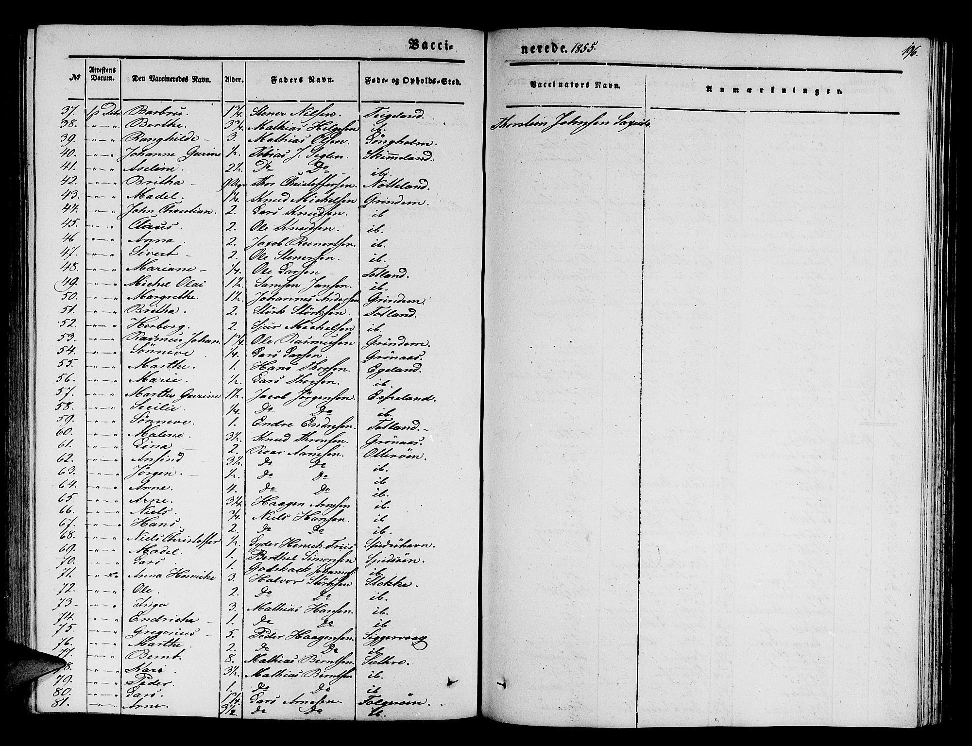 Finnås sokneprestembete, SAB/A-99925/H/Ha/Hab/Haba/L0001: Parish register (copy) no. A 1, 1851-1873, p. 196