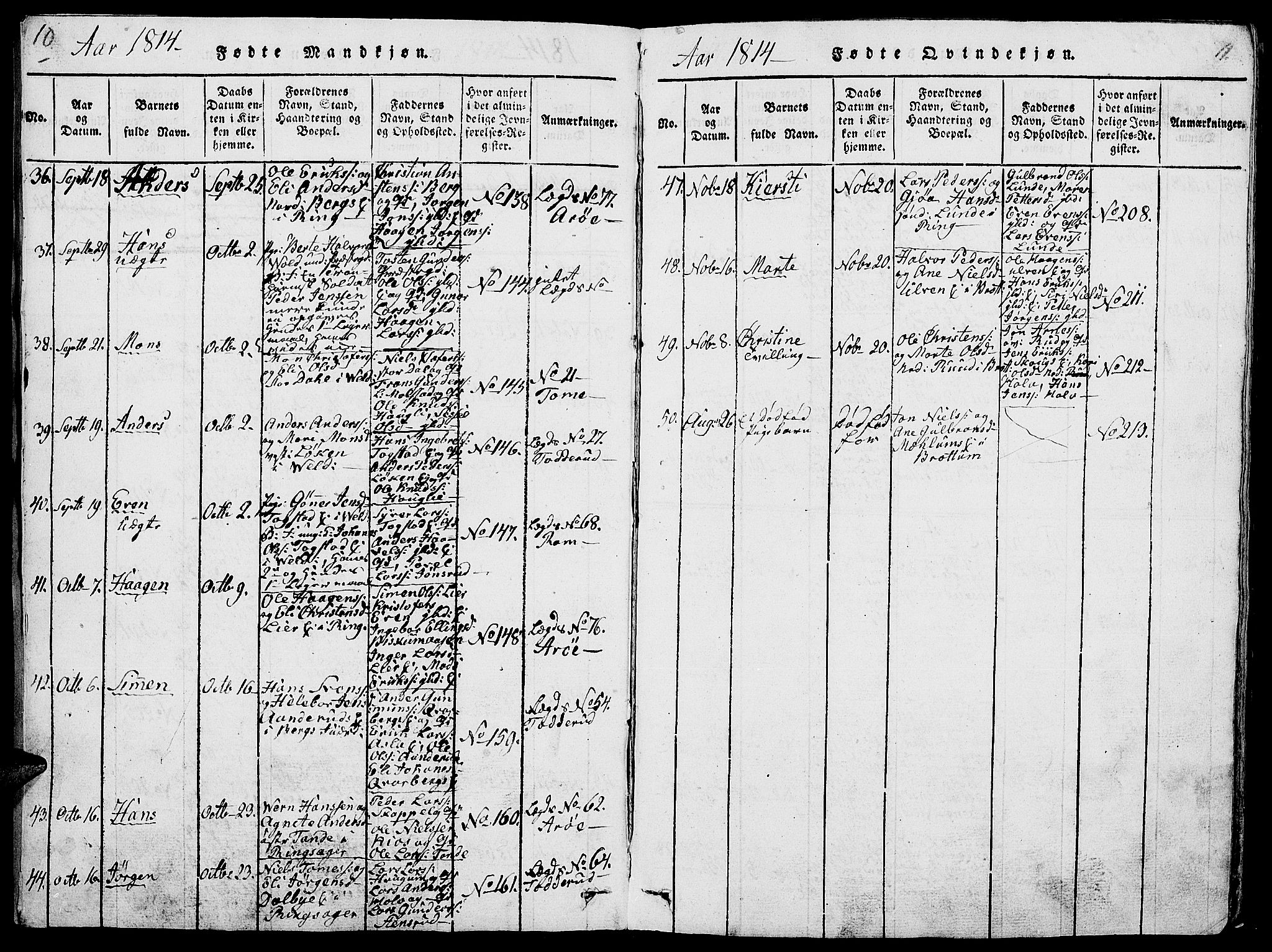 Ringsaker prestekontor, AV/SAH-PREST-014/L/La/L0001: Parish register (copy) no. 1, 1814-1826, p. 10-11