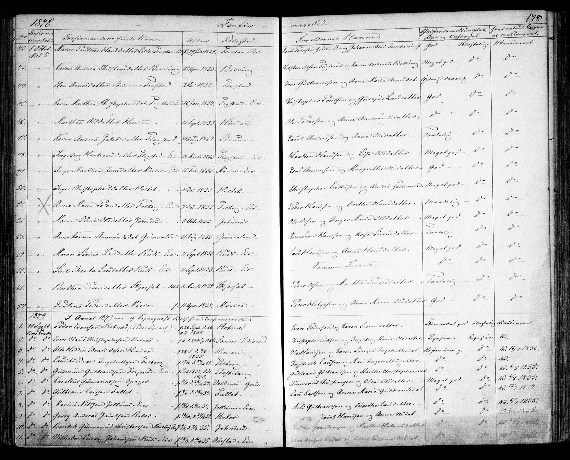 Nes prestekontor Kirkebøker, AV/SAO-A-10410/F/Fa/L0007: Parish register (official) no. I 7, 1846-1858, p. 178