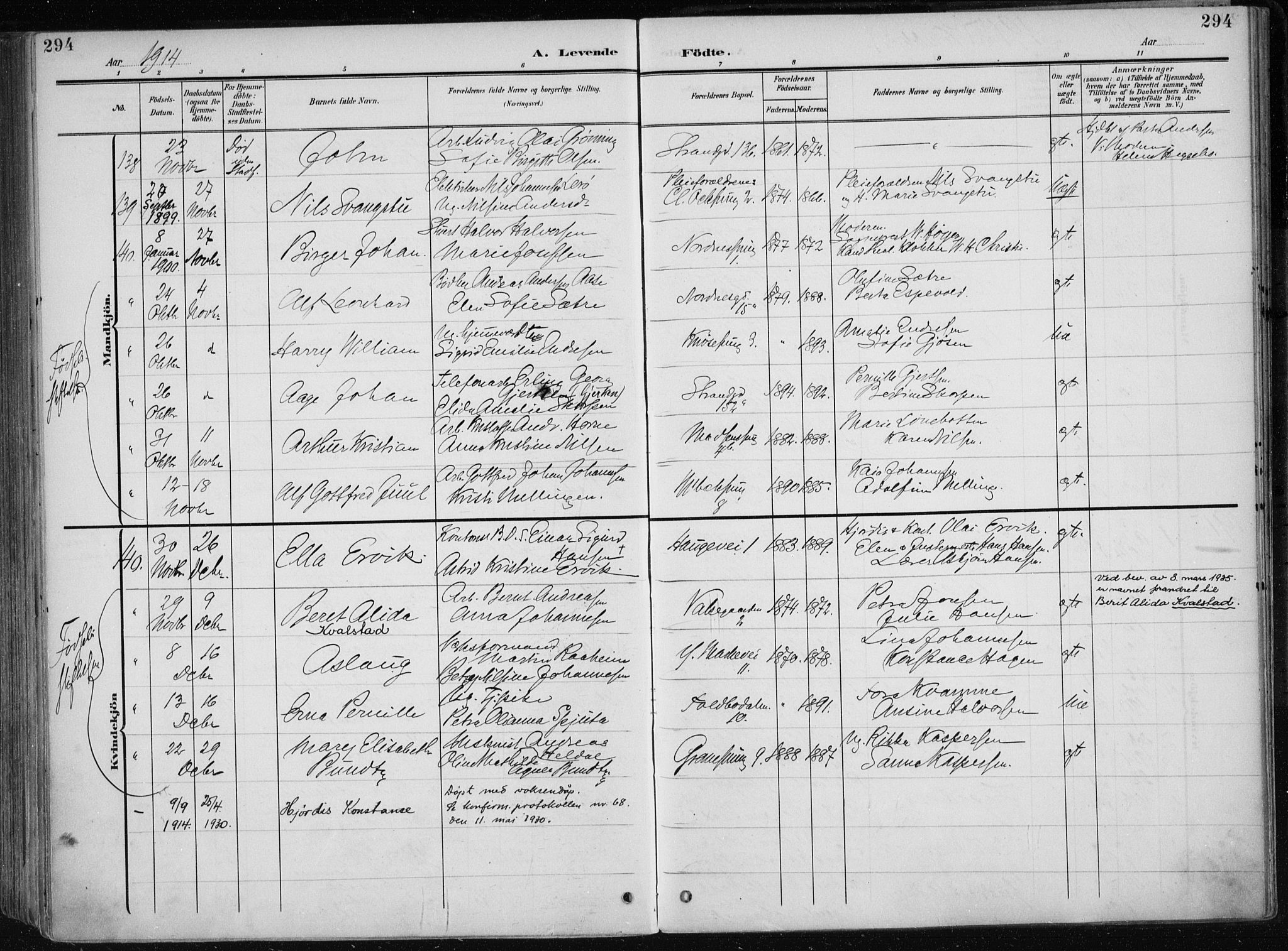 Nykirken Sokneprestembete, AV/SAB-A-77101/H/Haa/L0019: Parish register (official) no. B 7, 1904-1916, p. 294