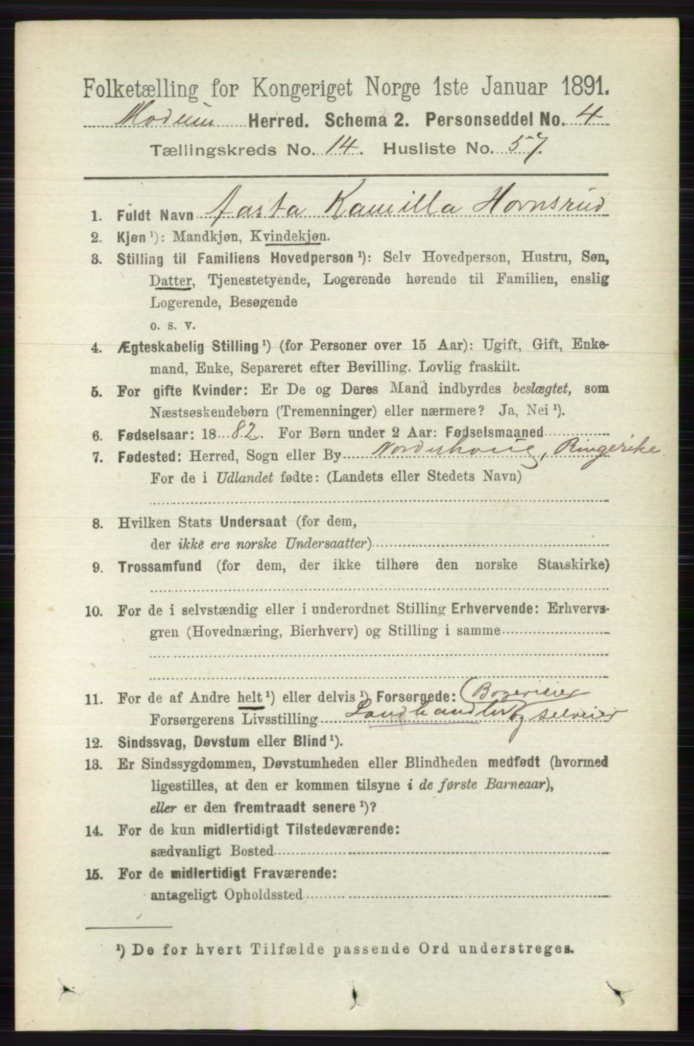 RA, 1891 census for 0623 Modum, 1891, p. 5803