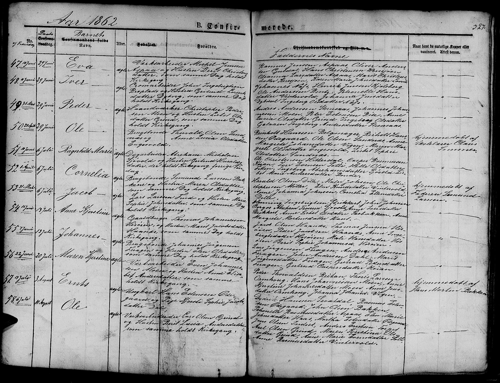 Ministerialprotokoller, klokkerbøker og fødselsregistre - Sør-Trøndelag, AV/SAT-A-1456/681/L0938: Parish register (copy) no. 681C02, 1829-1879, p. 327