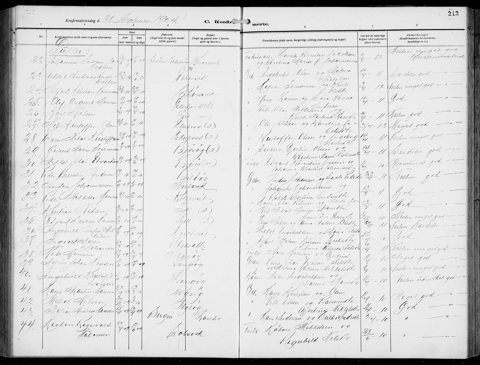 Fjell sokneprestembete, AV/SAB-A-75301/H/Hab: Parish register (copy) no. A  6, 1918-1936, p. 213