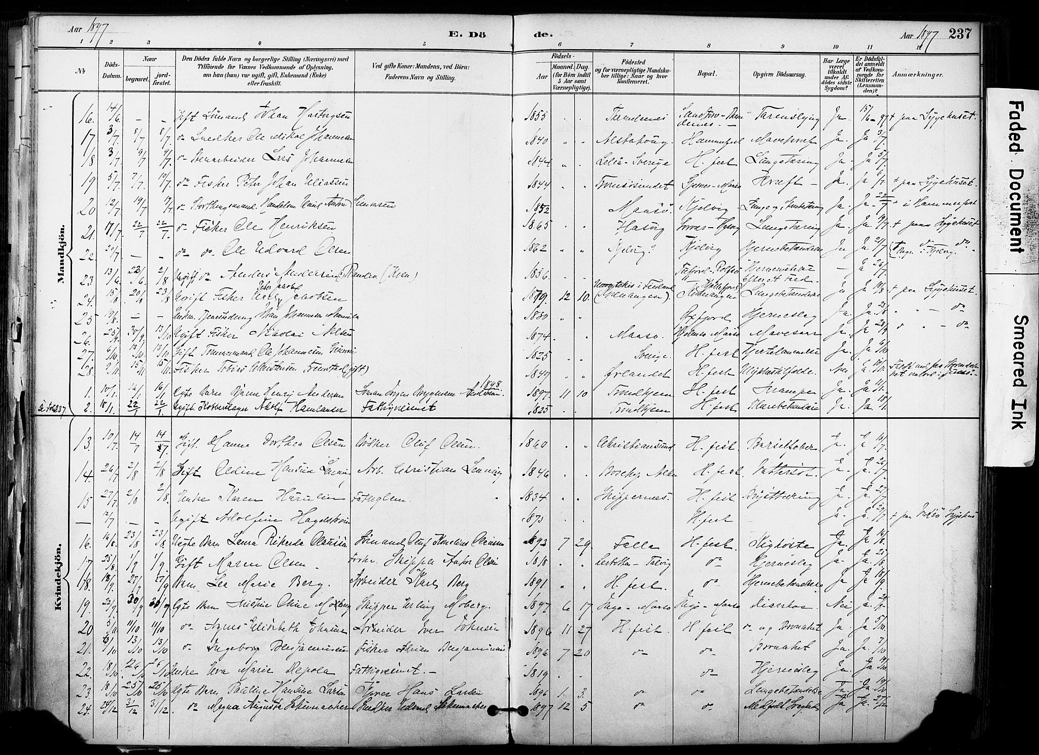 Hammerfest sokneprestkontor, AV/SATØ-S-1347/H/Ha/L0009.kirke: Parish register (official) no. 9, 1889-1897, p. 237