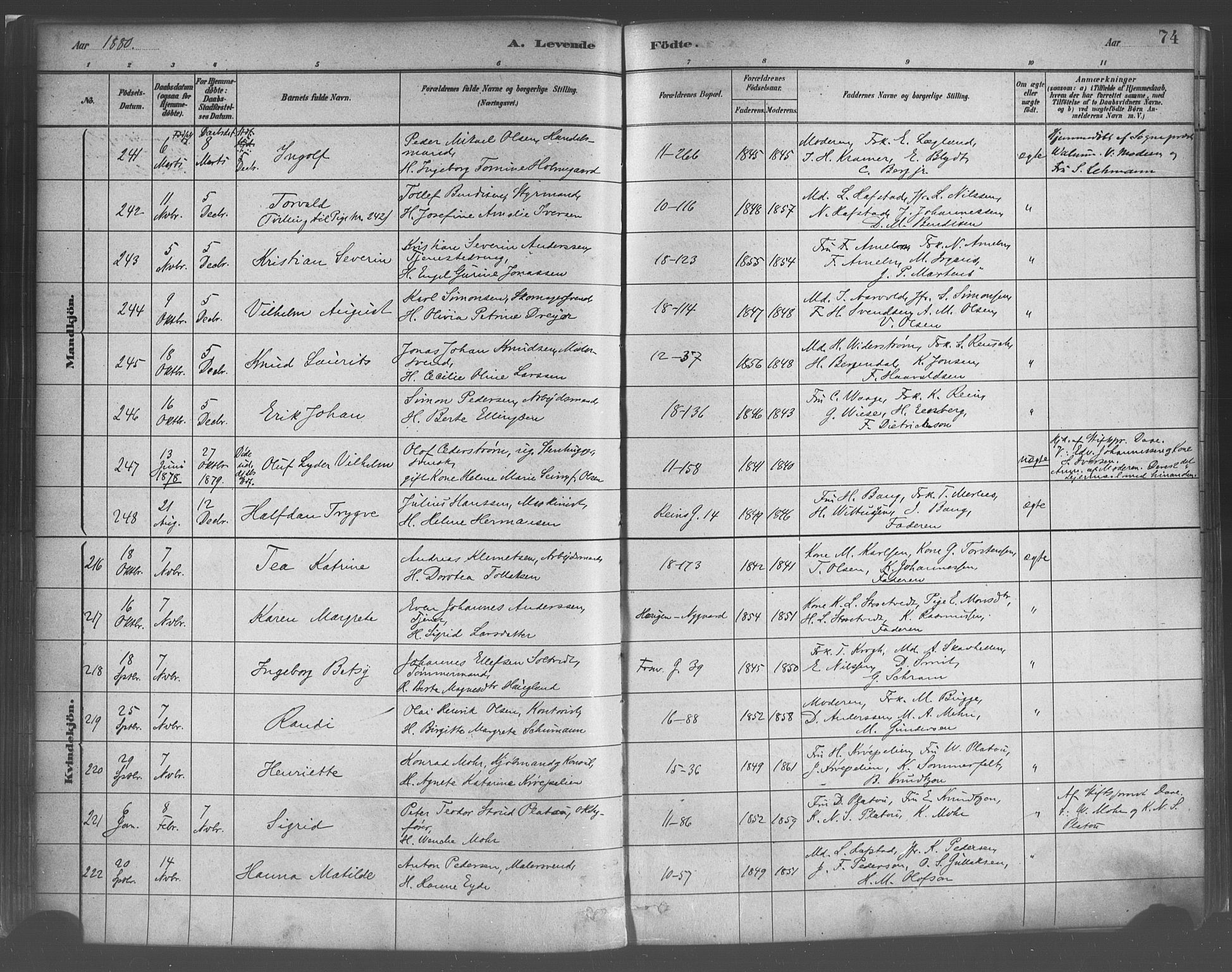 Domkirken sokneprestembete, SAB/A-74801/H/Haa/L0023: Parish register (official) no. B 6, 1879-1887, p. 74