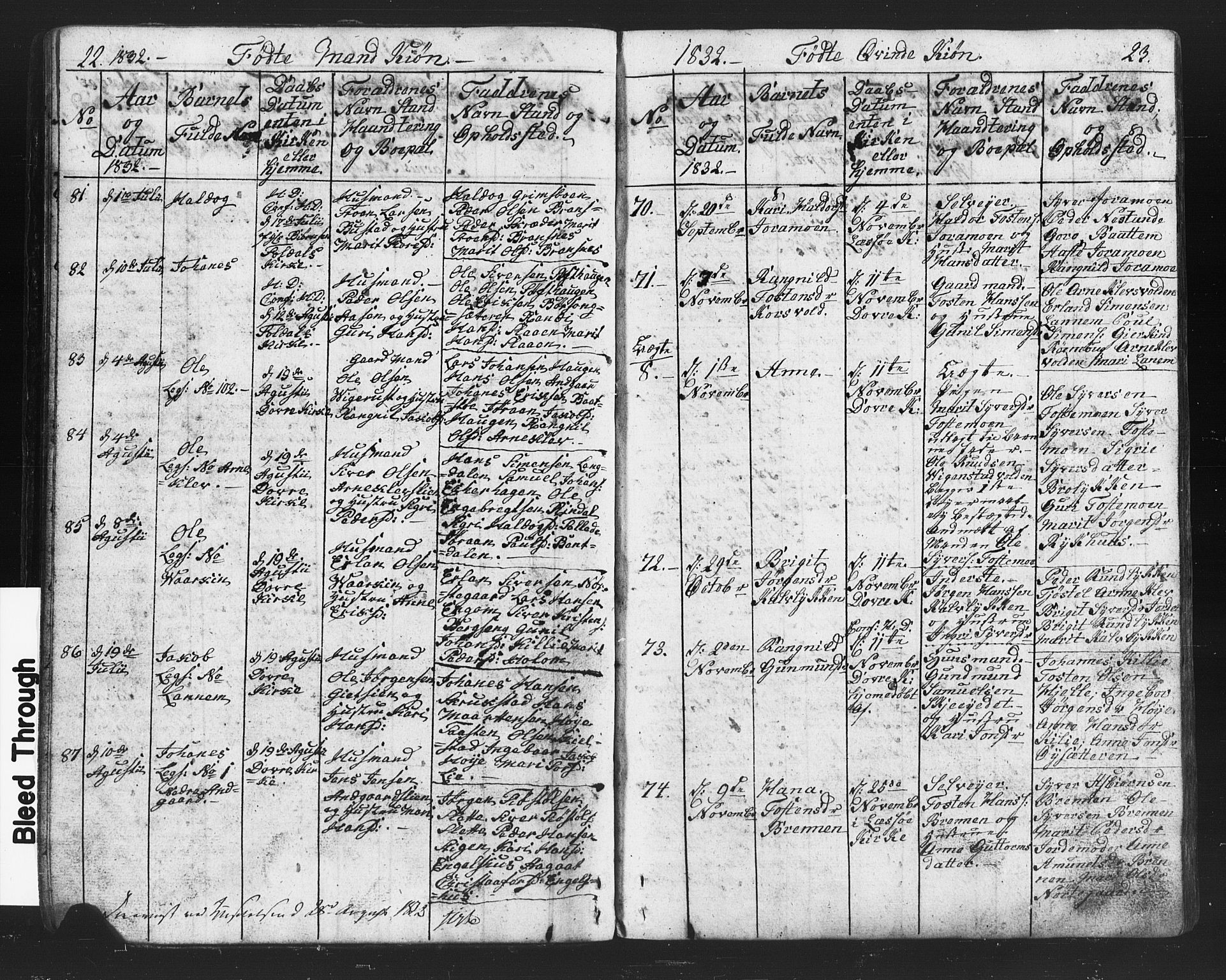 Lesja prestekontor, AV/SAH-PREST-068/H/Ha/Hab/L0002: Parish register (copy) no. 2, 1832-1850, p. 22-23