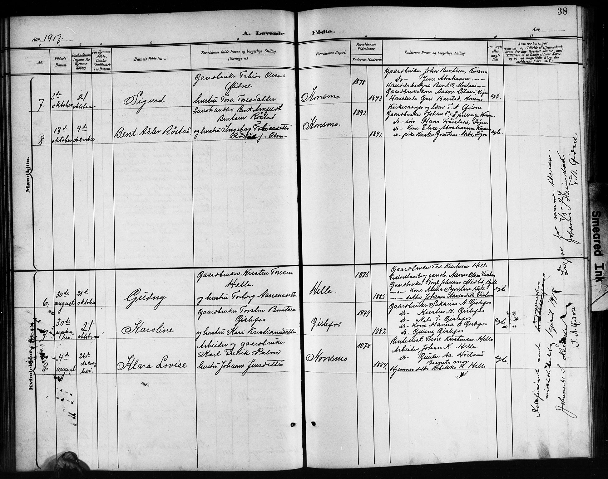 Nord-Audnedal sokneprestkontor, AV/SAK-1111-0032/F/Fb/Fba/L0004: Parish register (copy) no. B 4, 1901-1917, p. 38