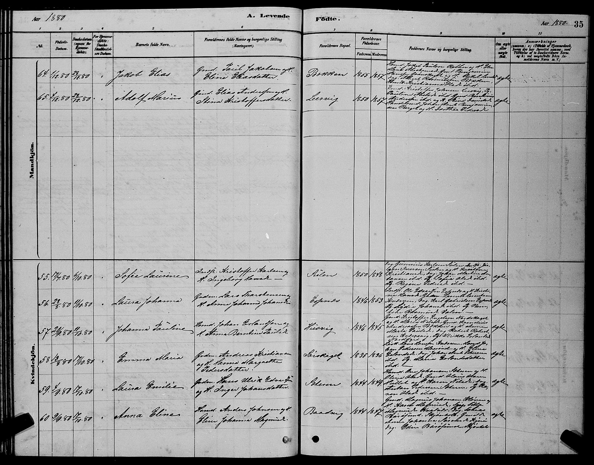 Ministerialprotokoller, klokkerbøker og fødselsregistre - Sør-Trøndelag, AV/SAT-A-1456/640/L0585: Parish register (copy) no. 640C03, 1878-1891, p. 35