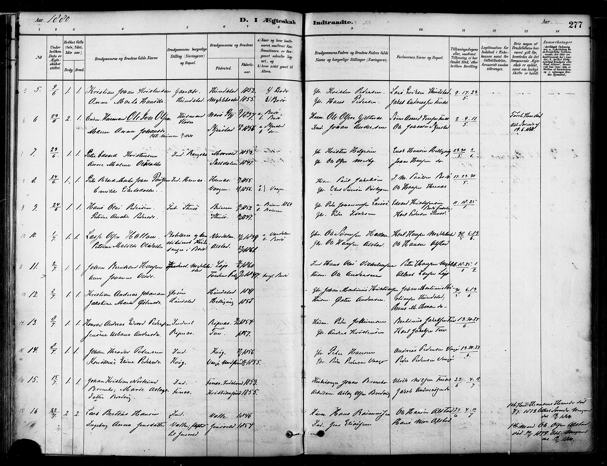Ministerialprotokoller, klokkerbøker og fødselsregistre - Nordland, SAT/A-1459/802/L0054: Parish register (official) no. 802A01, 1879-1893, p. 277