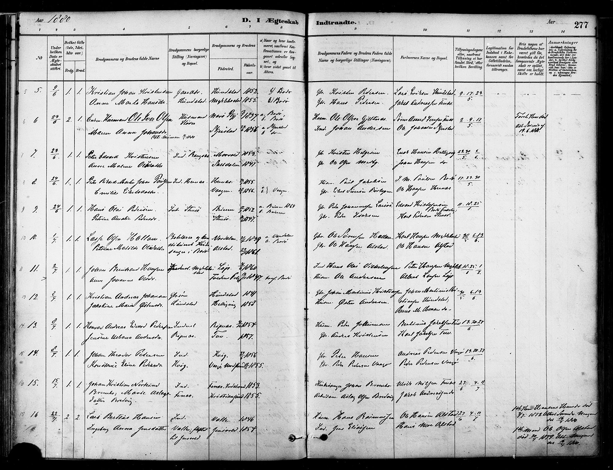 Ministerialprotokoller, klokkerbøker og fødselsregistre - Nordland, AV/SAT-A-1459/802/L0054: Parish register (official) no. 802A01, 1879-1893, p. 277