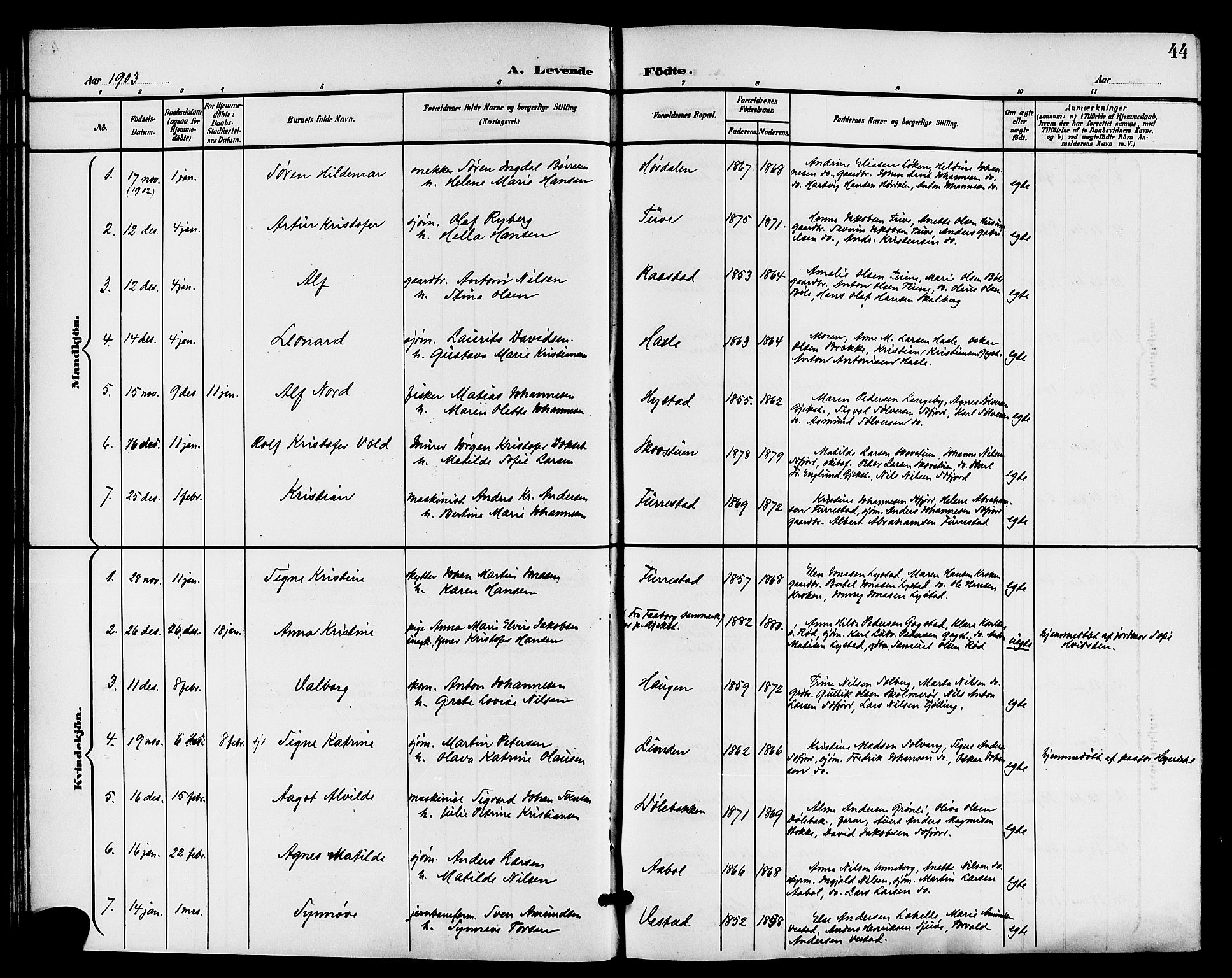 Sandar kirkebøker, AV/SAKO-A-243/G/Ga/L0002: Parish register (copy) no. 2, 1900-1915, p. 44