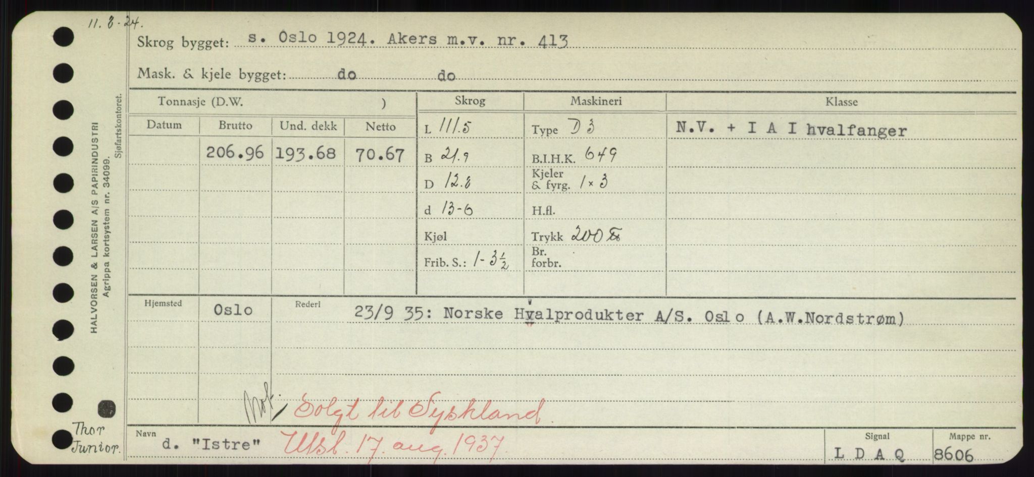 Sjøfartsdirektoratet med forløpere, Skipsmålingen, RA/S-1627/H/Hd/L0018: Fartøy, I, p. 311