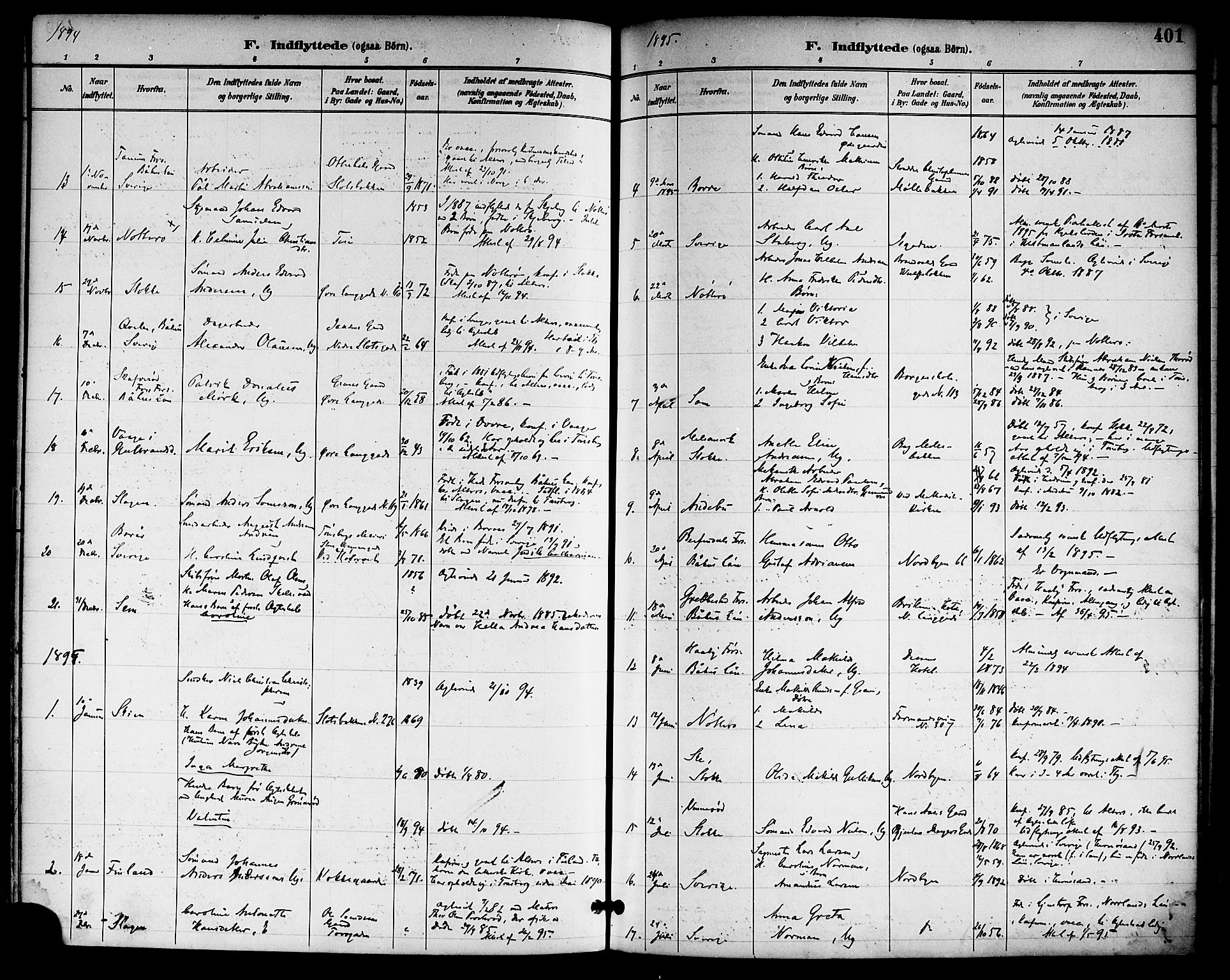 Tønsberg kirkebøker, SAKO/A-330/F/Fa/L0012: Parish register (official) no. I 12, 1891-1899, p. 401