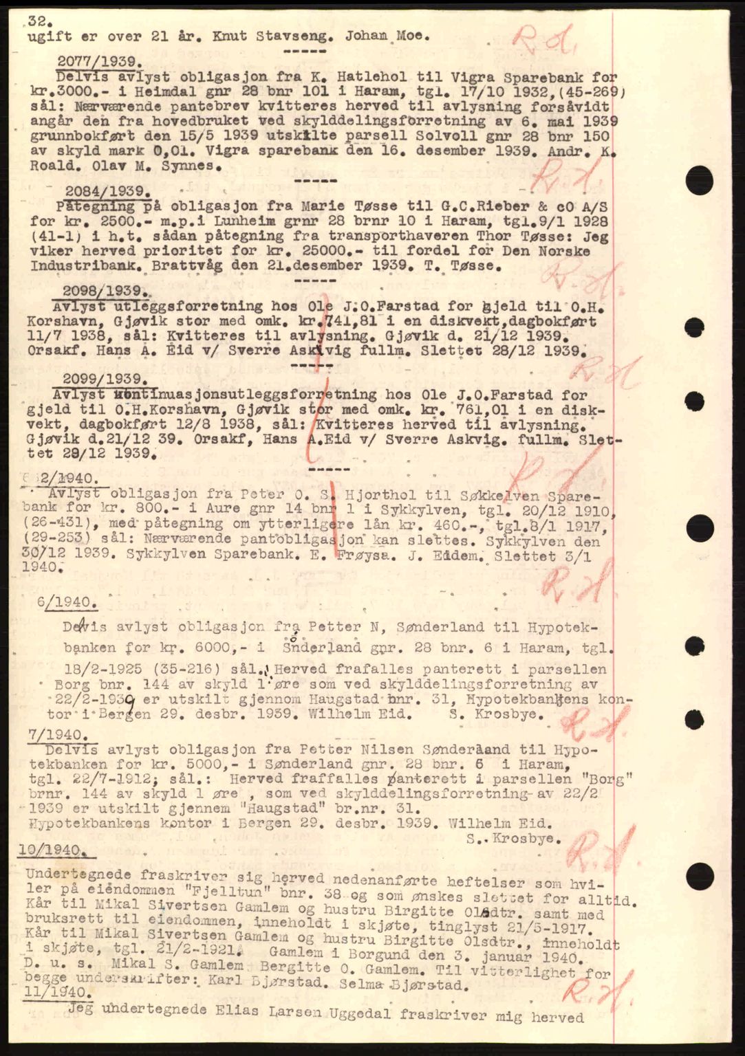 Nordre Sunnmøre sorenskriveri, SAT/A-0006/1/2/2C/2Ca: Mortgage book no. B1-6, 1938-1942, Diary no: : 2077/1939