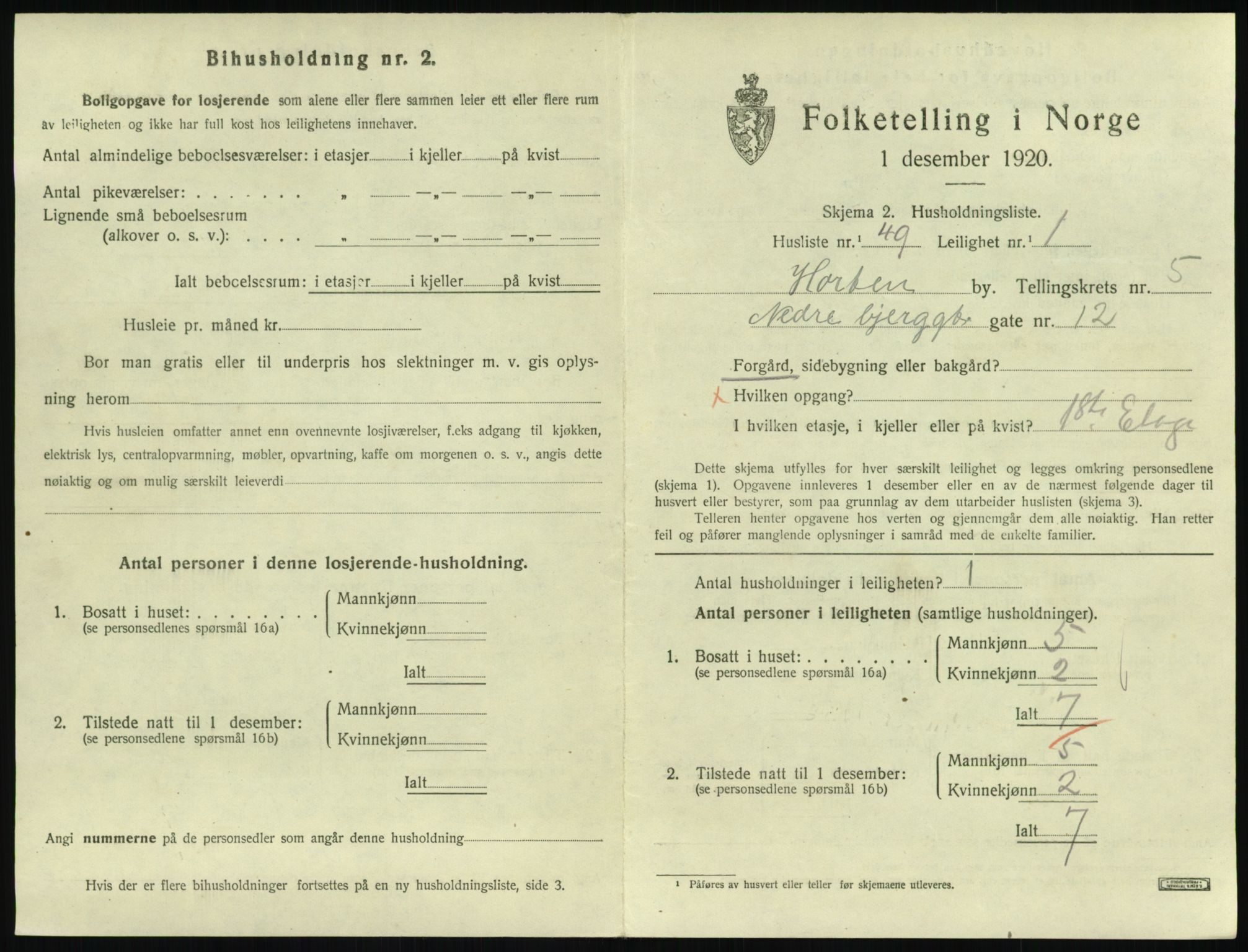 SAKO, 1920 census for Horten, 1920, p. 5849