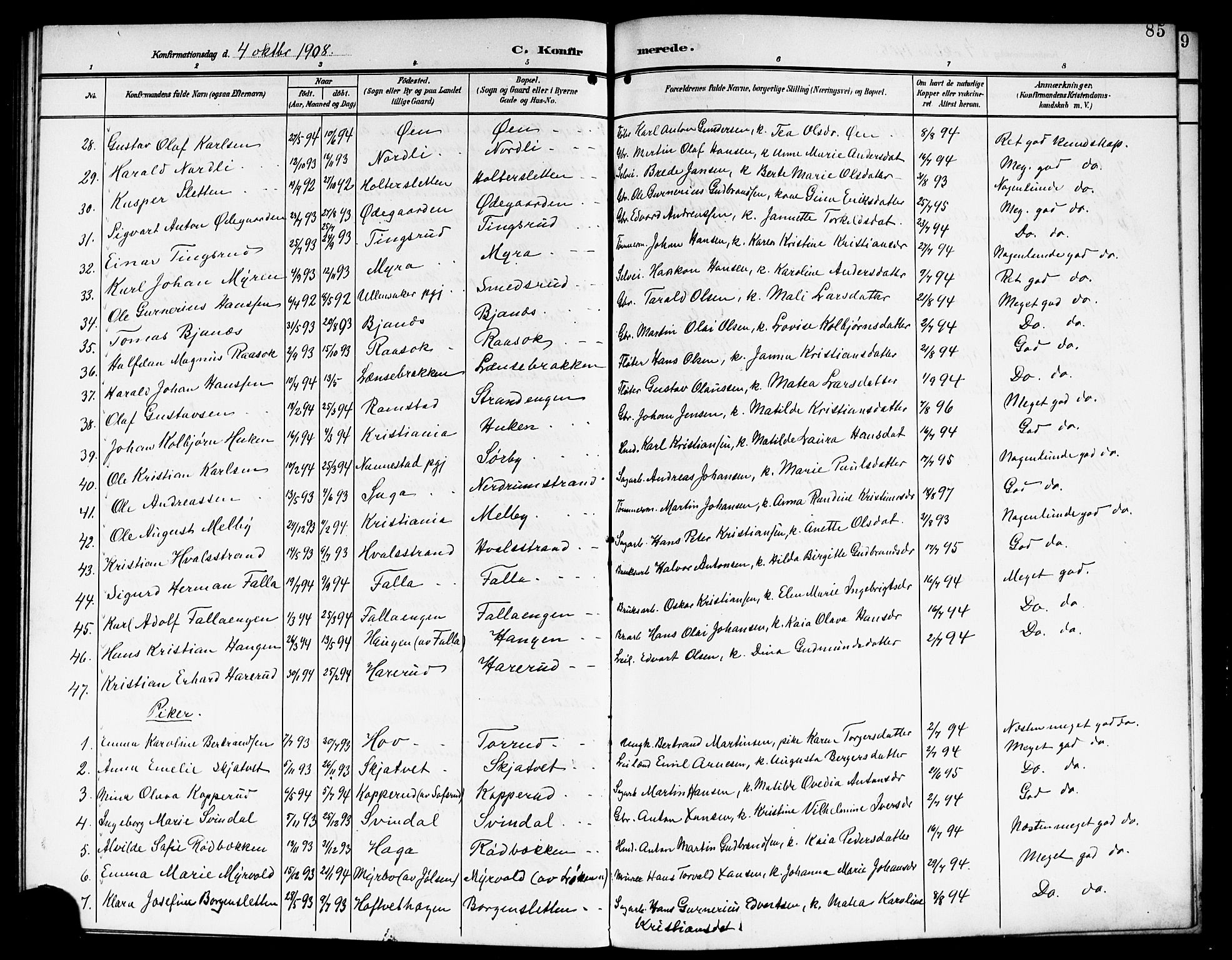 Fet prestekontor Kirkebøker, AV/SAO-A-10370a/G/Ga/L0008: Parish register (copy) no. I 8, 1907-1920, p. 85