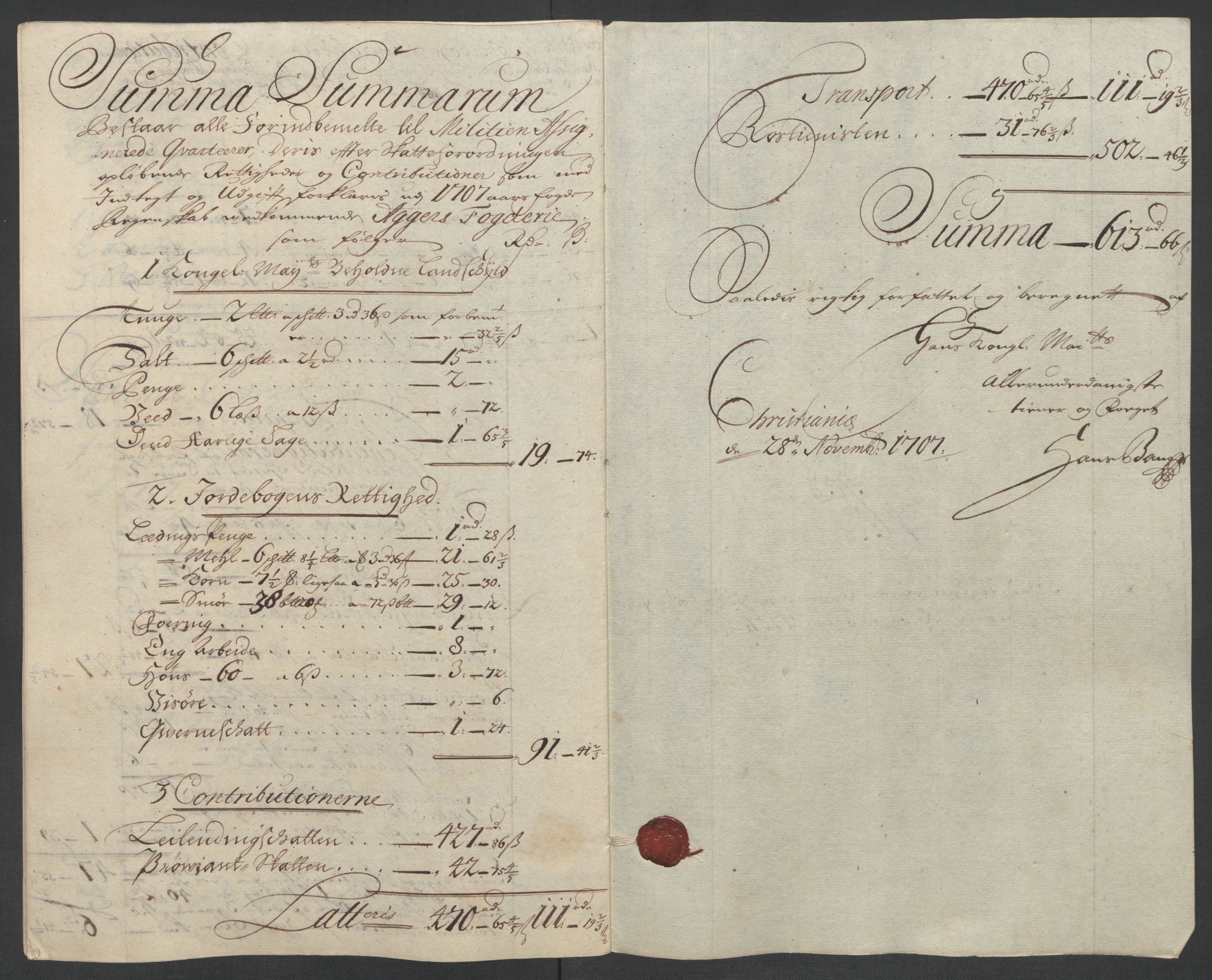 Rentekammeret inntil 1814, Reviderte regnskaper, Fogderegnskap, AV/RA-EA-4092/R10/L0447: Fogderegnskap Aker og Follo, 1707-1709, p. 136