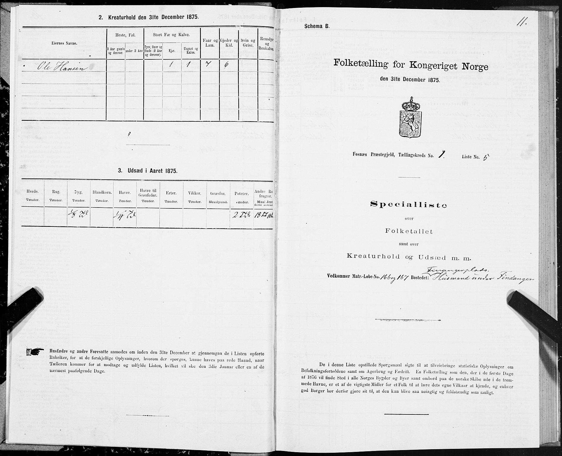 SAT, 1875 census for 1748P Fosnes, 1875, p. 1011