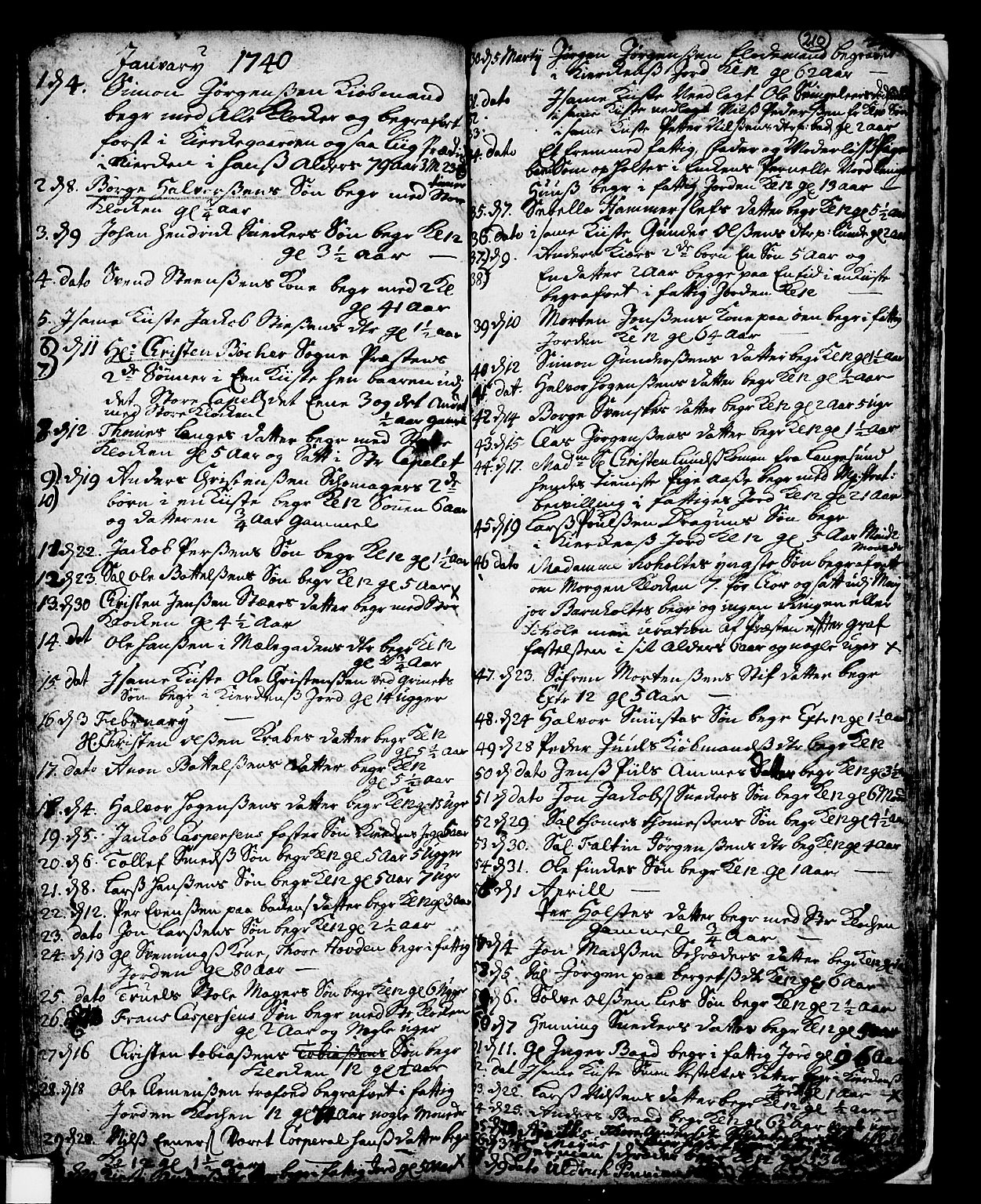 Skien kirkebøker, SAKO/A-302/F/Fa/L0002: Parish register (official) no. 2, 1716-1757, p. 210