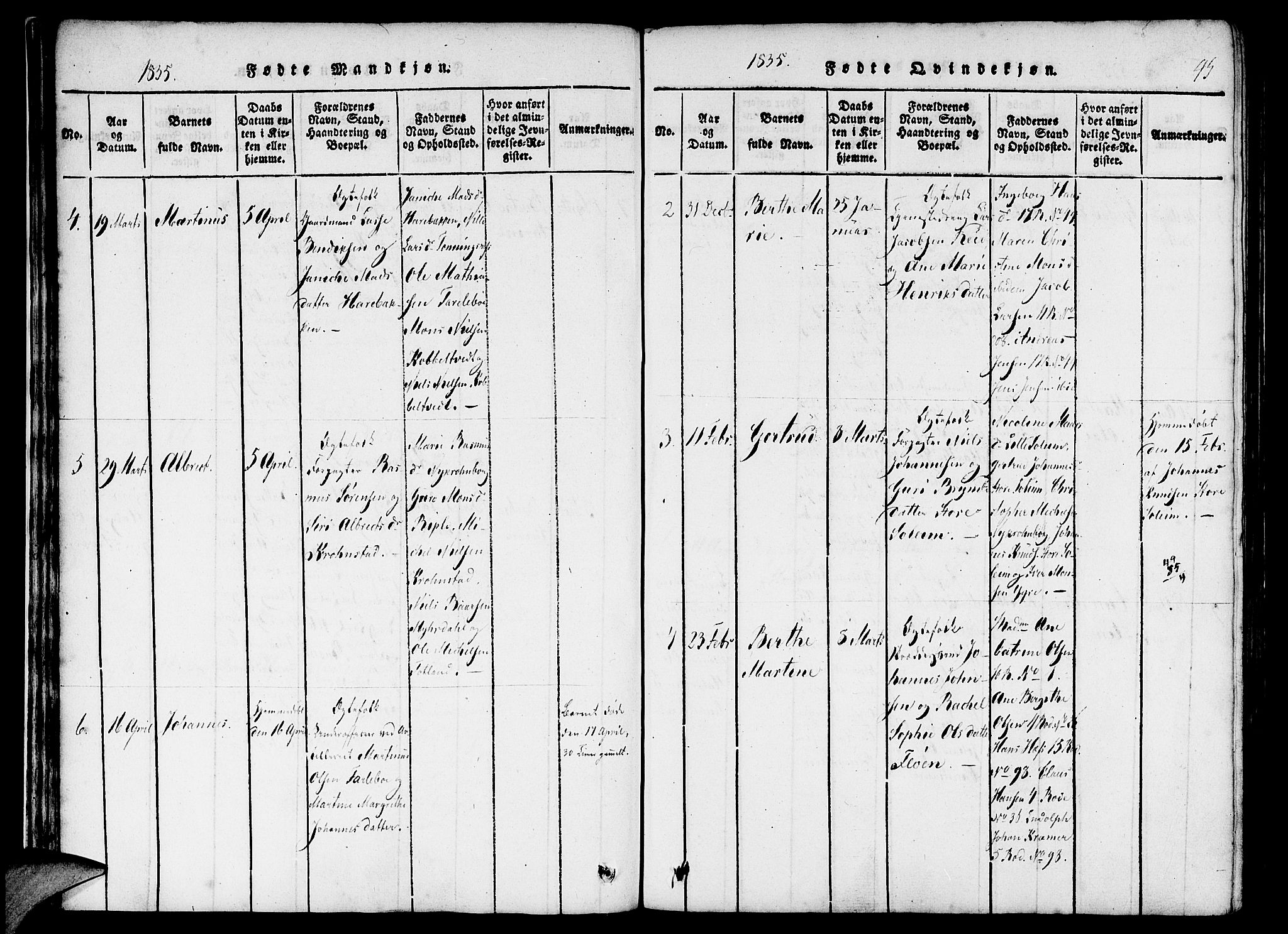 St. Jørgens hospital og Årstad sokneprestembete, AV/SAB-A-99934: Parish register (official) no. A 3, 1815-1843, p. 45