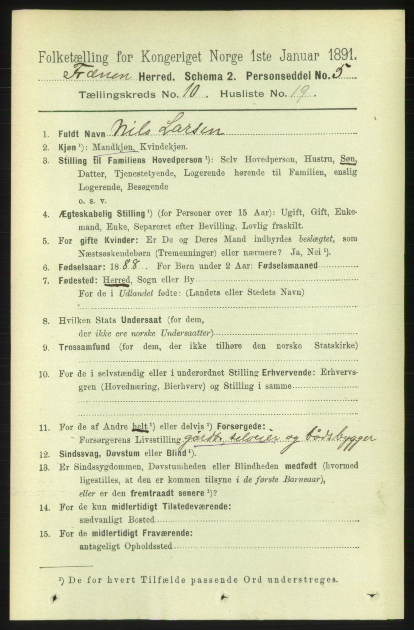 RA, 1891 census for 1548 Fræna, 1891, p. 3208