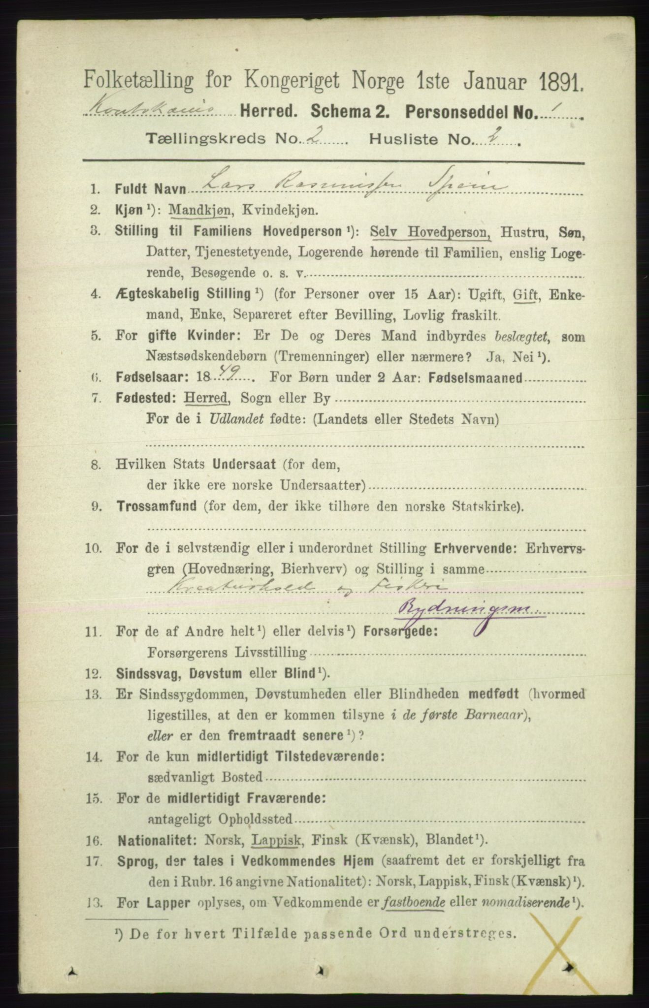 RA, 1891 census for 2011 Kautokeino, 1891, p. 327