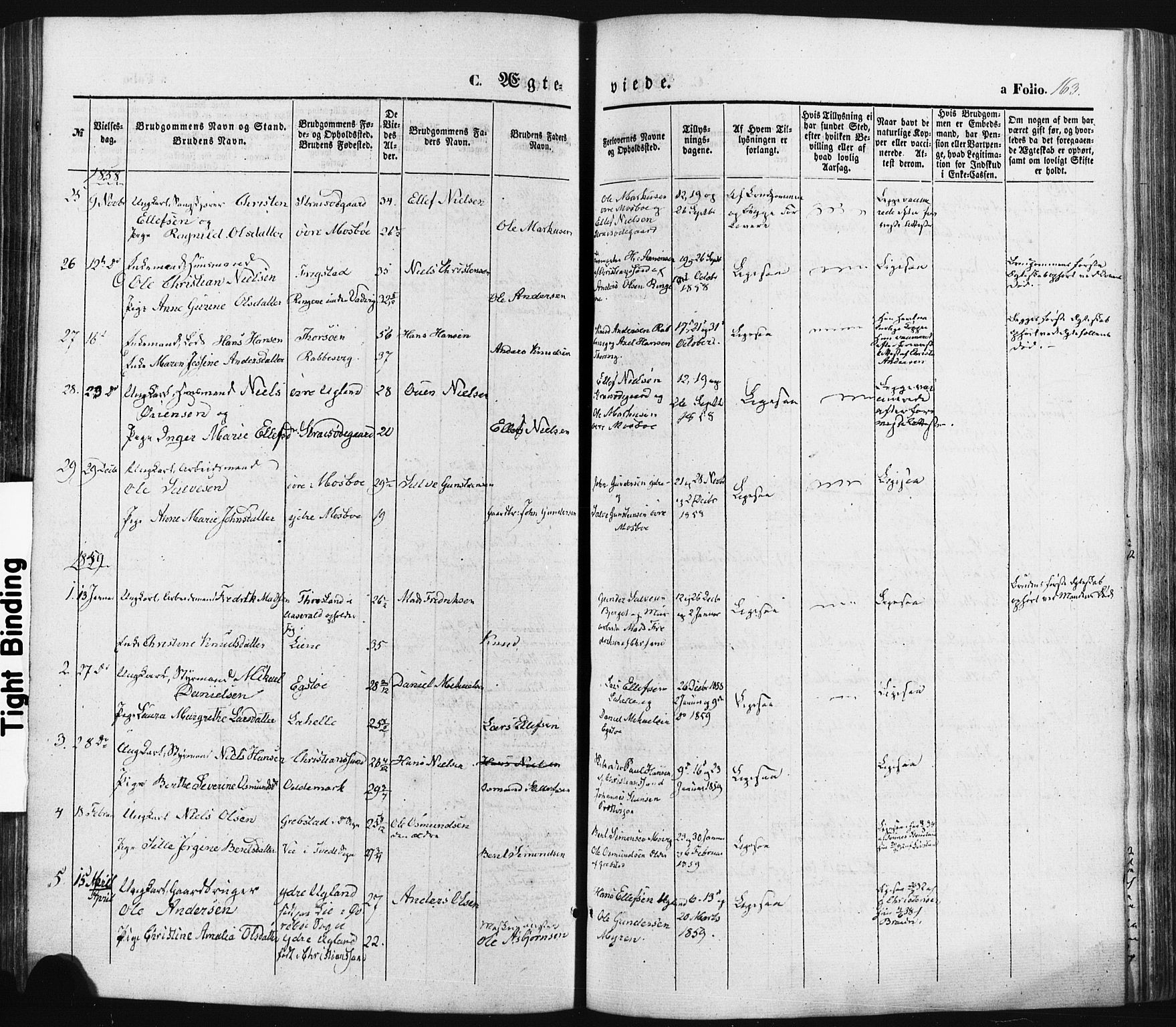 Oddernes sokneprestkontor, AV/SAK-1111-0033/F/Fa/Faa/L0007: Parish register (official) no. A 7, 1851-1863, p. 163