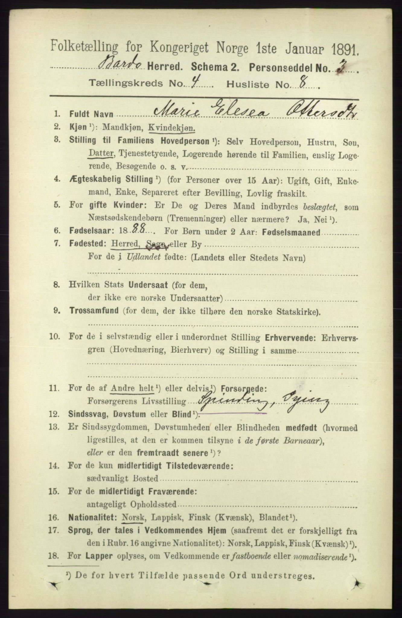 RA, 1891 census for 1922 Bardu, 1891, p. 1366