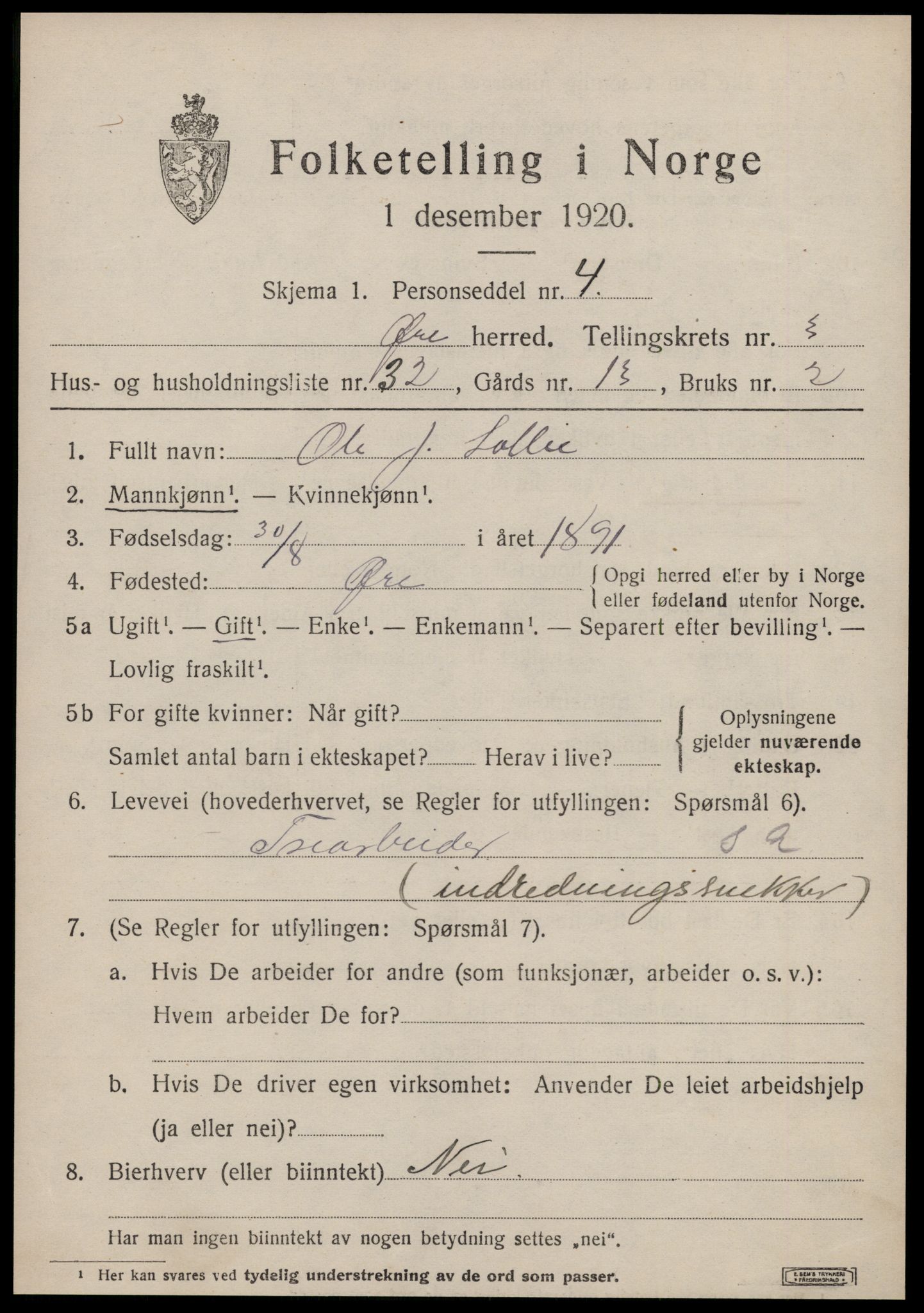 SAT, 1920 census for Øre, 1920, p. 1959