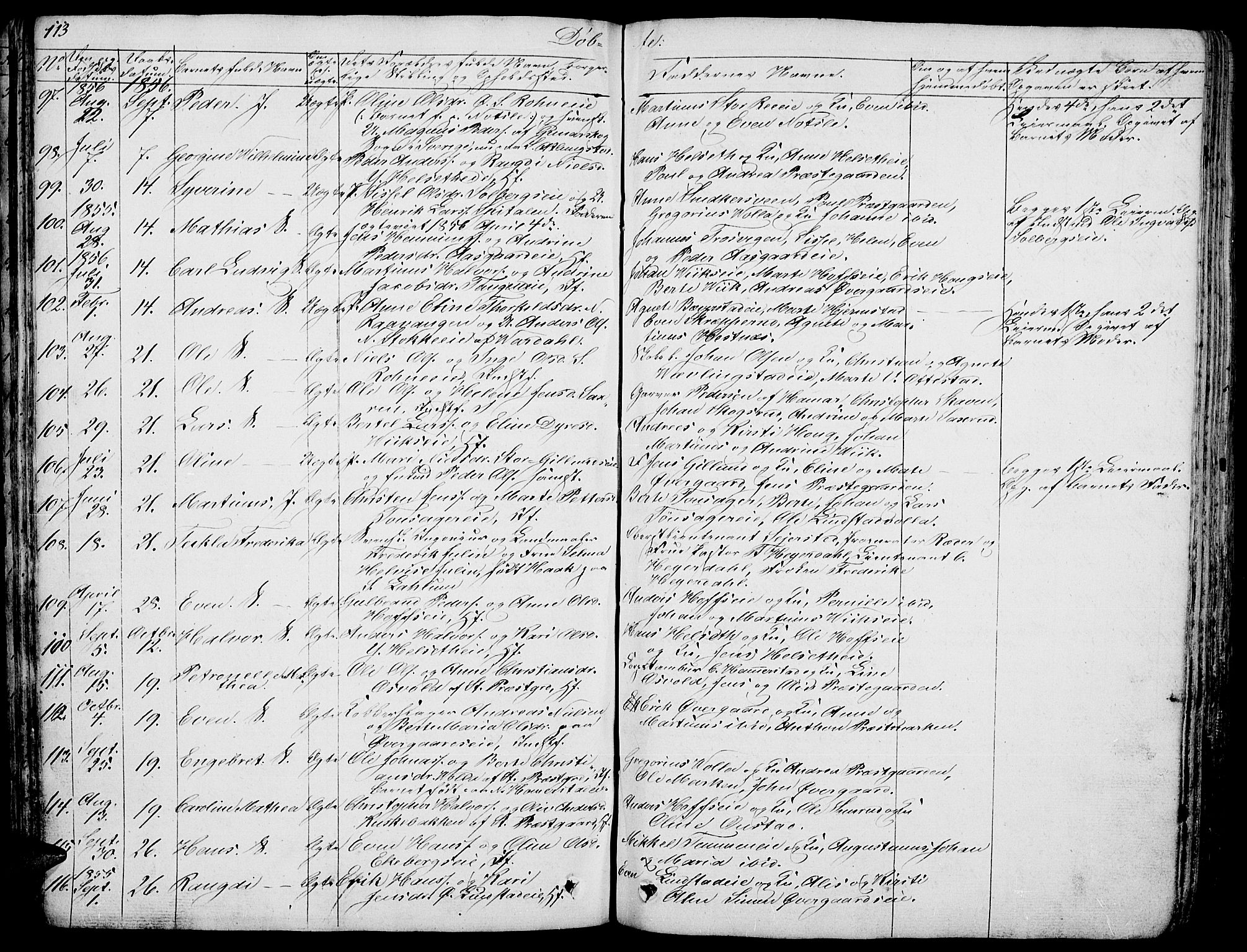 Stange prestekontor, AV/SAH-PREST-002/L/L0003: Parish register (copy) no. 3, 1840-1864, p. 113