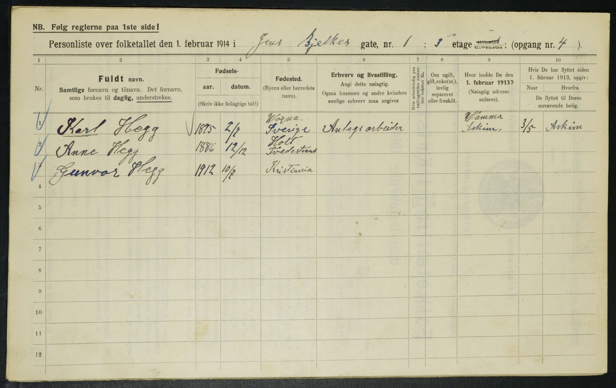 OBA, Municipal Census 1914 for Kristiania, 1914, p. 45470