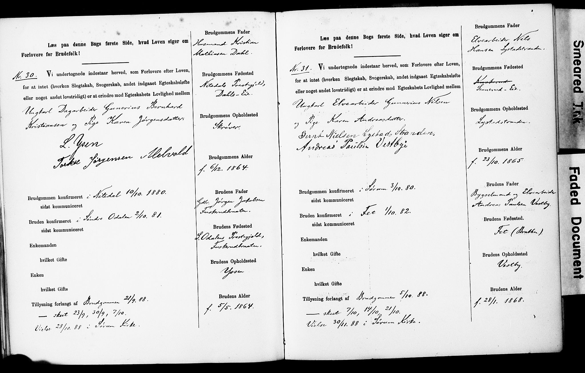 Sørum prestekontor Kirkebøker, AV/SAO-A-10303/H/Ha/L0001: Banns register no. 1, 1887-1890