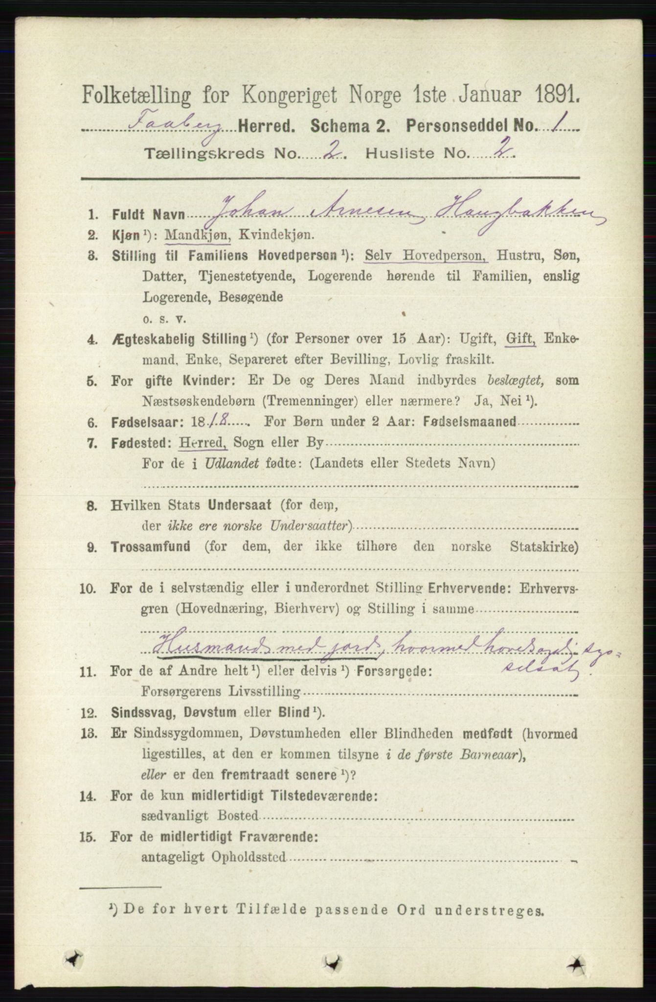 RA, 1891 census for 0524 Fåberg, 1891, p. 605