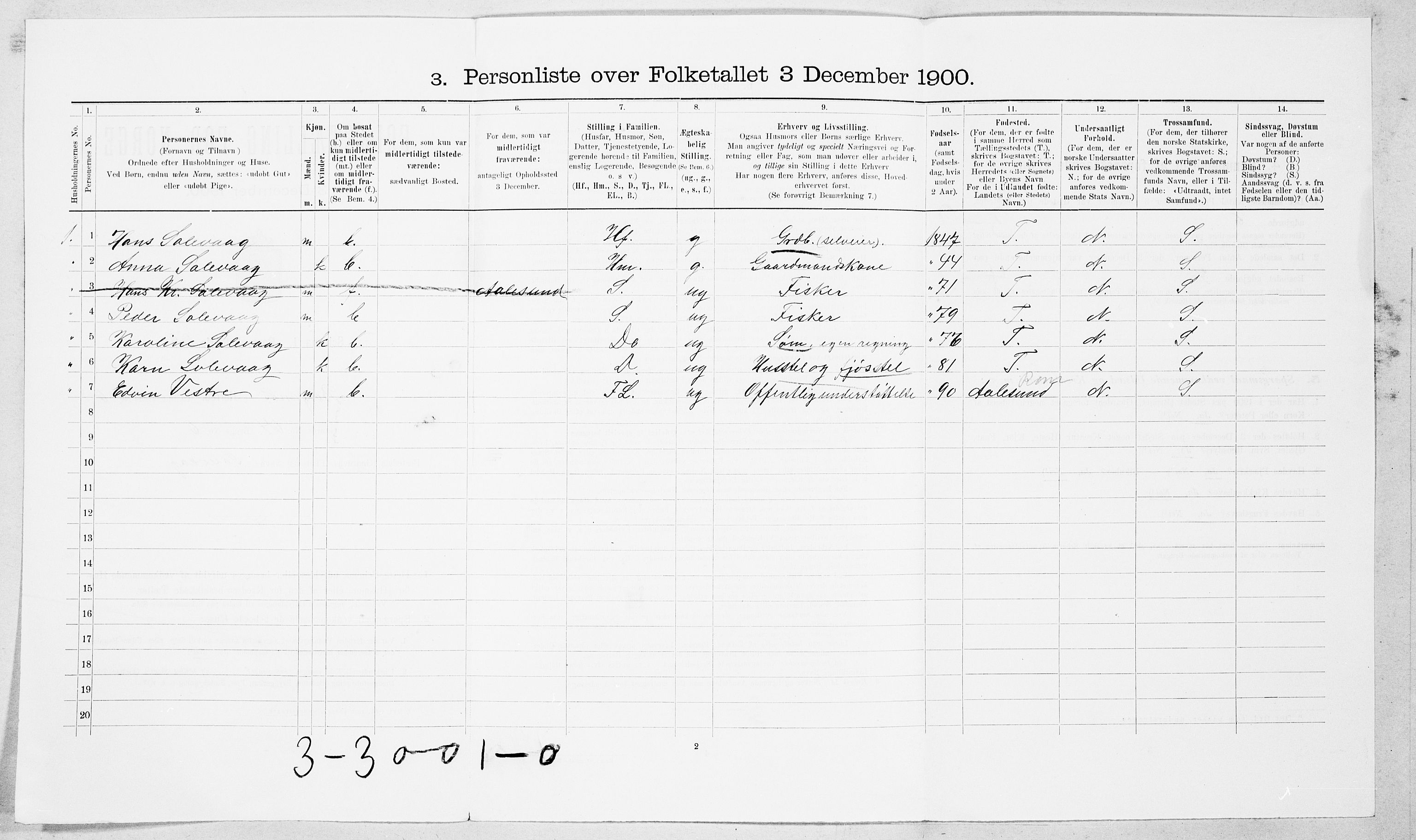 SAT, 1900 census for Borgund, 1900, p. 738