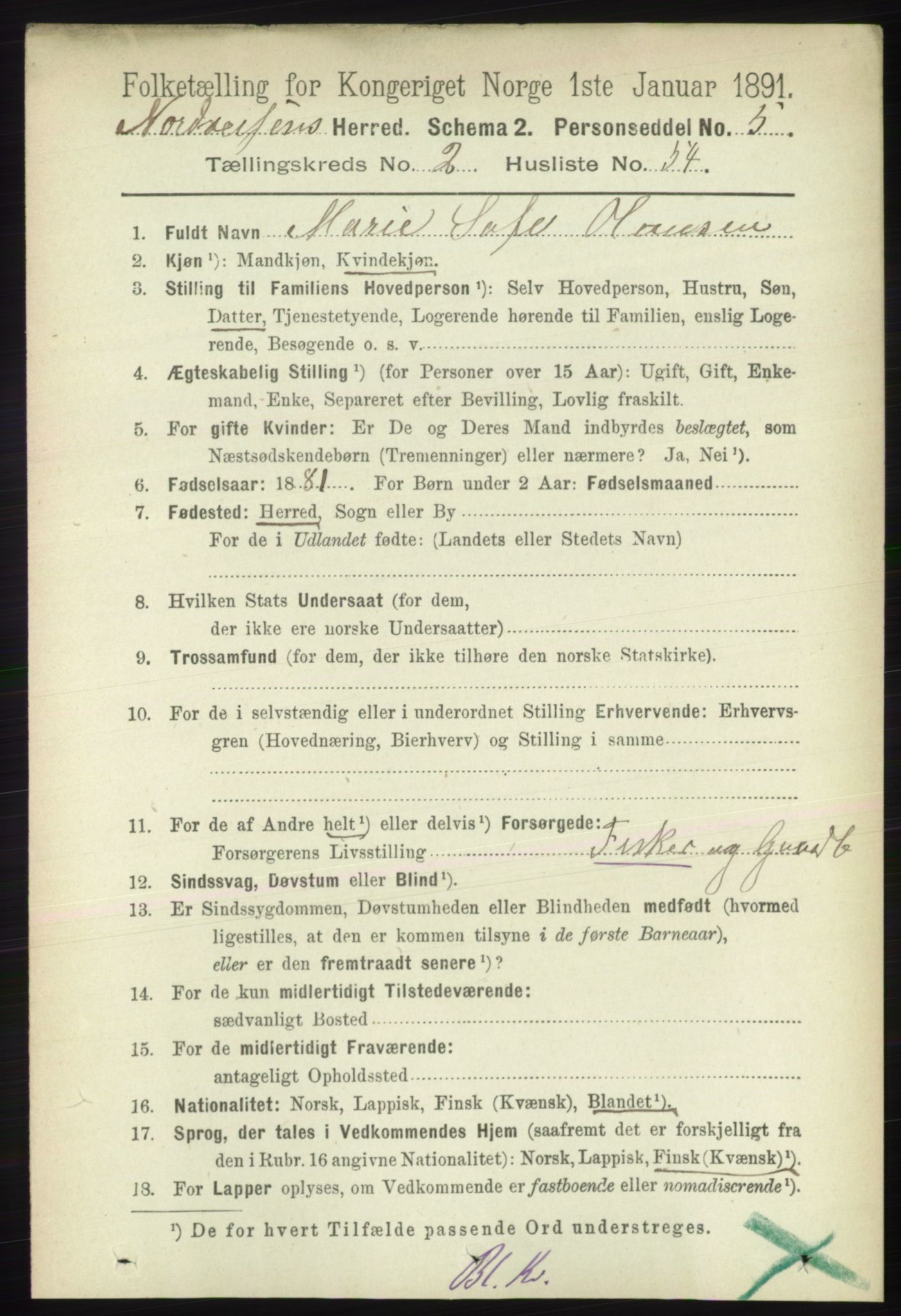 RA, 1891 census for 1942 Nordreisa, 1891, p. 1178